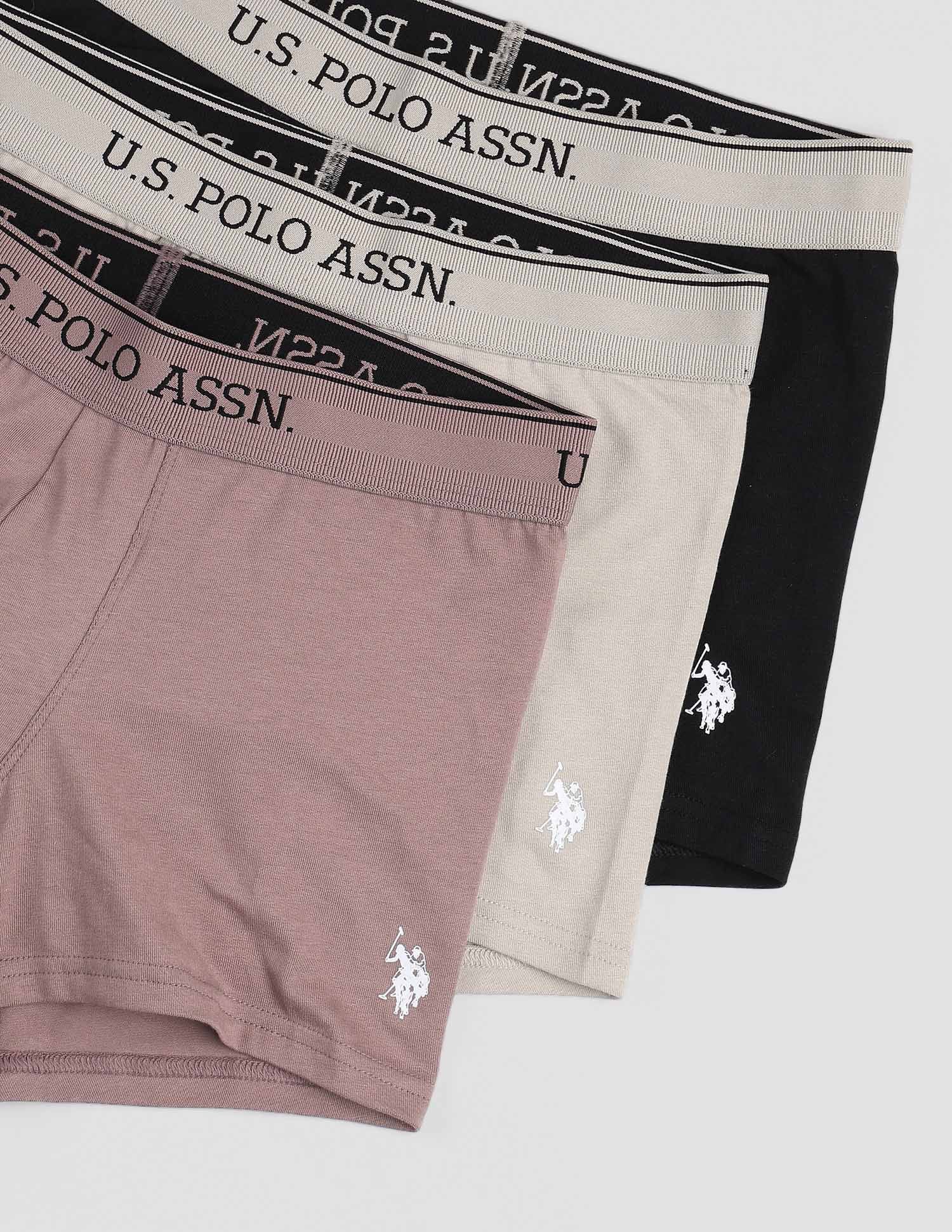 Mid Rise Solid OET15 Trunks - Pack Of 3 Oatmeal, Black and Antler - U.S. POLO ASSN. | Large