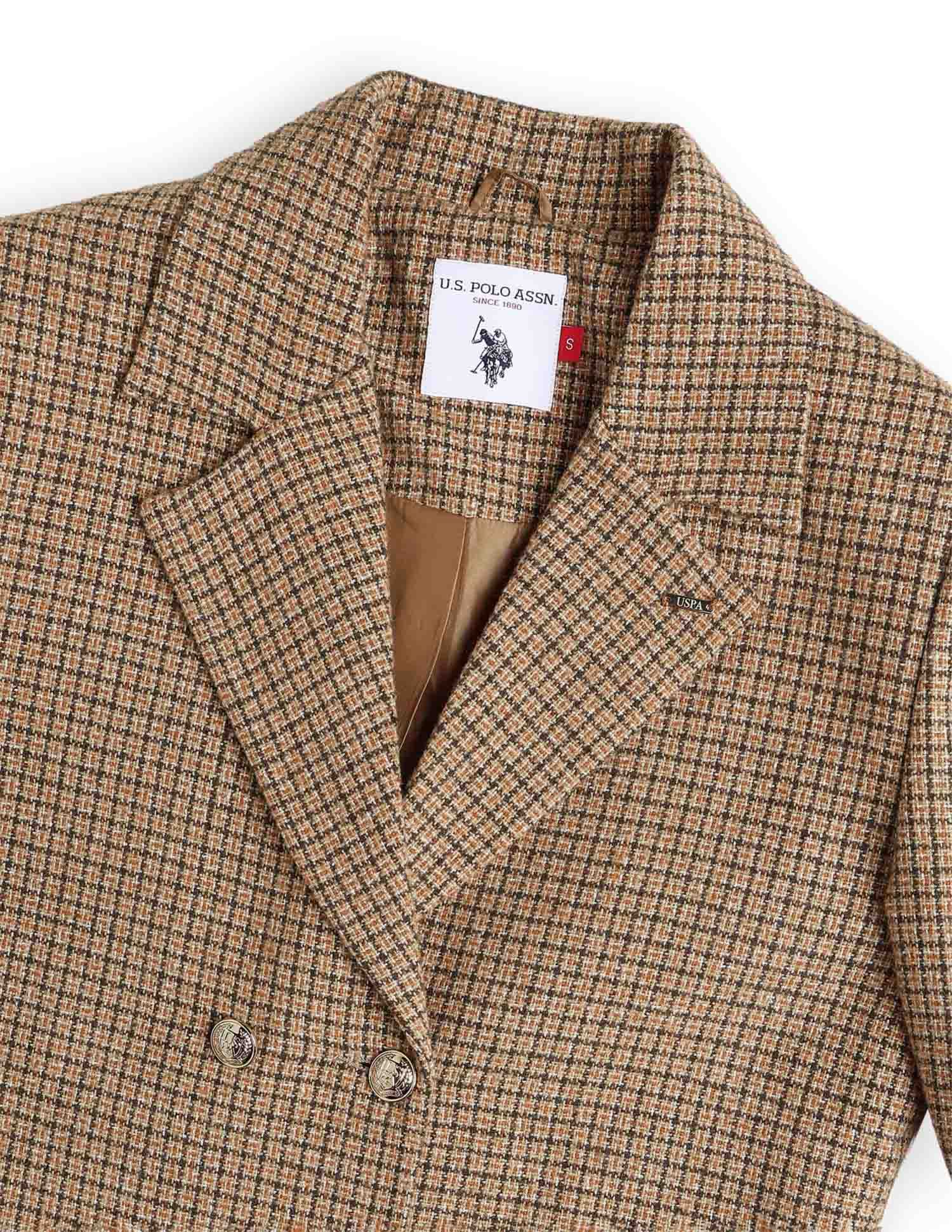 Glen Plaid Checked Double Breasted Regular Fit Coat Brown - U.S. POLO ASSN. | Large