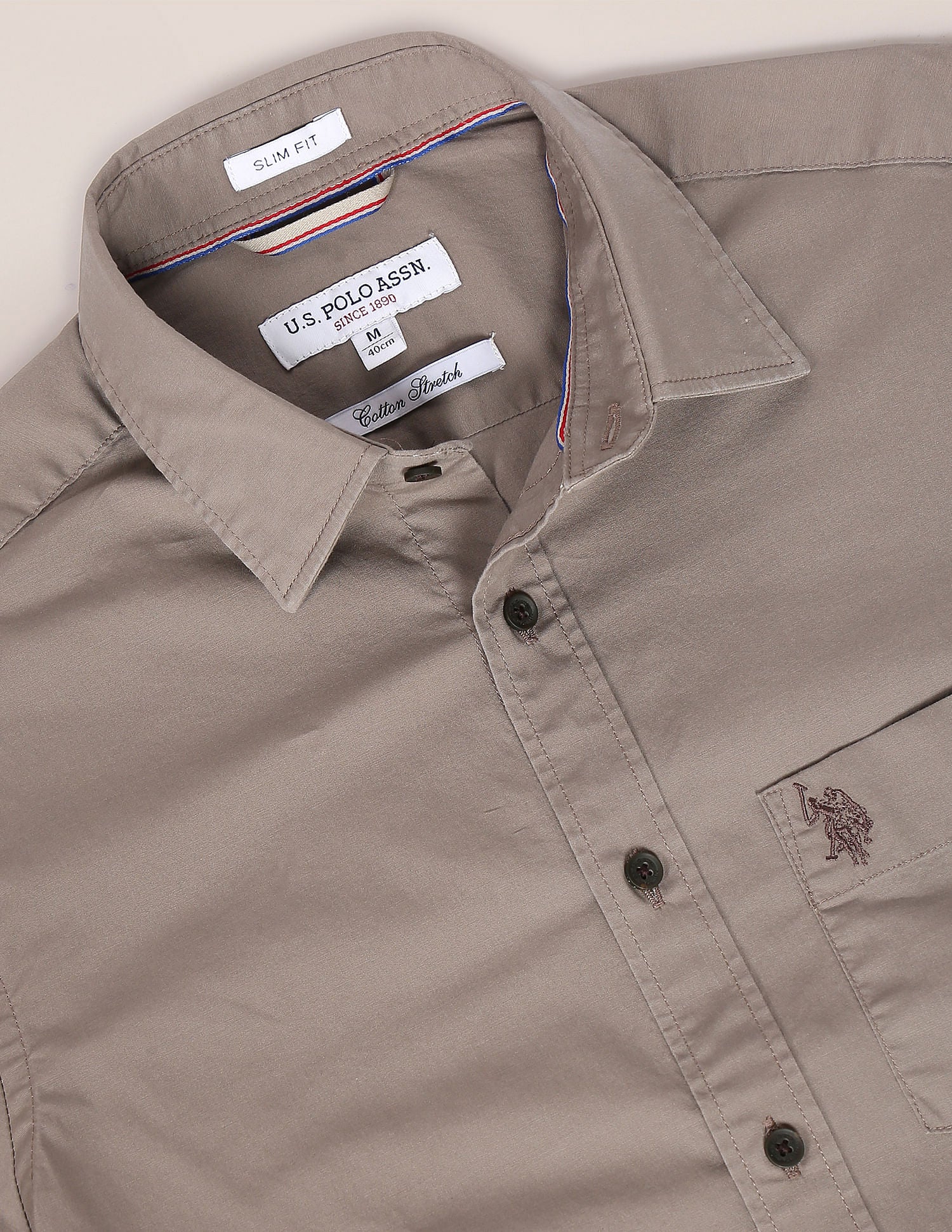 Slim Fit Solid Casual Shirt Taupe - U.S. Polo Assn. India | Large