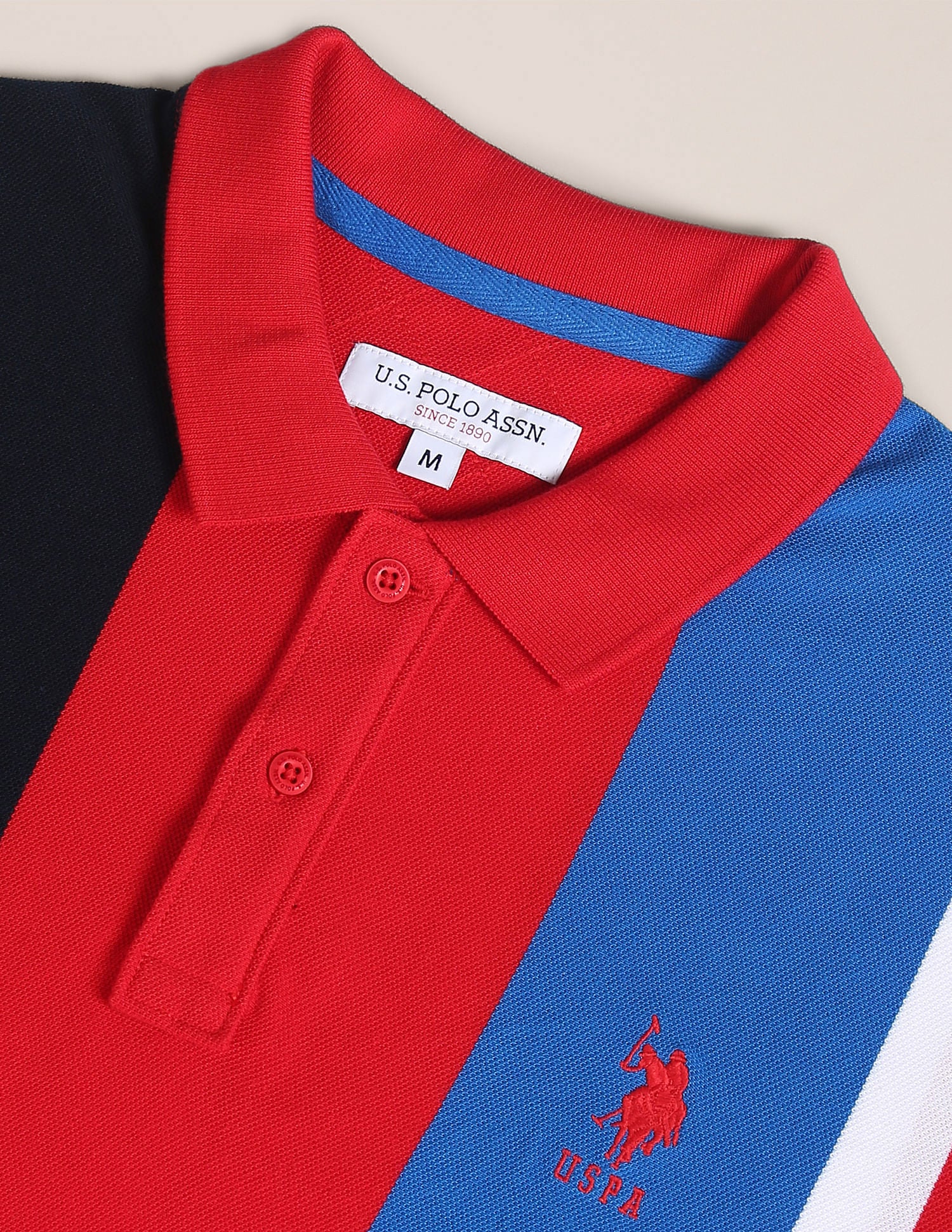 Colour Block Cotton Polo Shirt Red - U.S. Polo Assn. India | Large