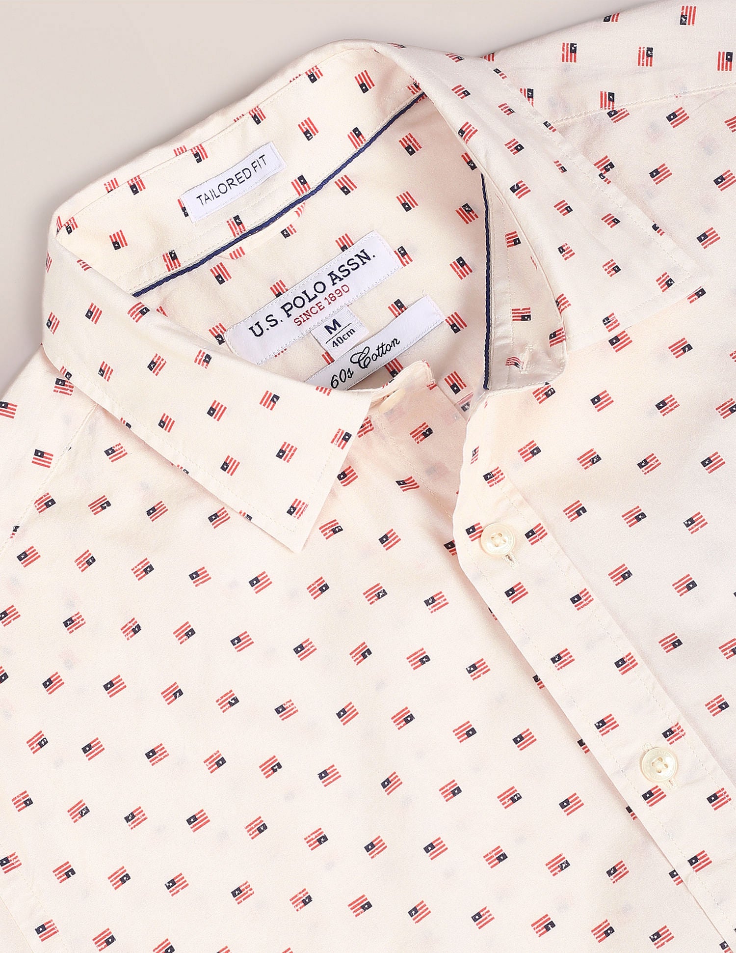 Spread Collar Brand Print Shirt Ivory - U.S. POLO ASSN. | Large