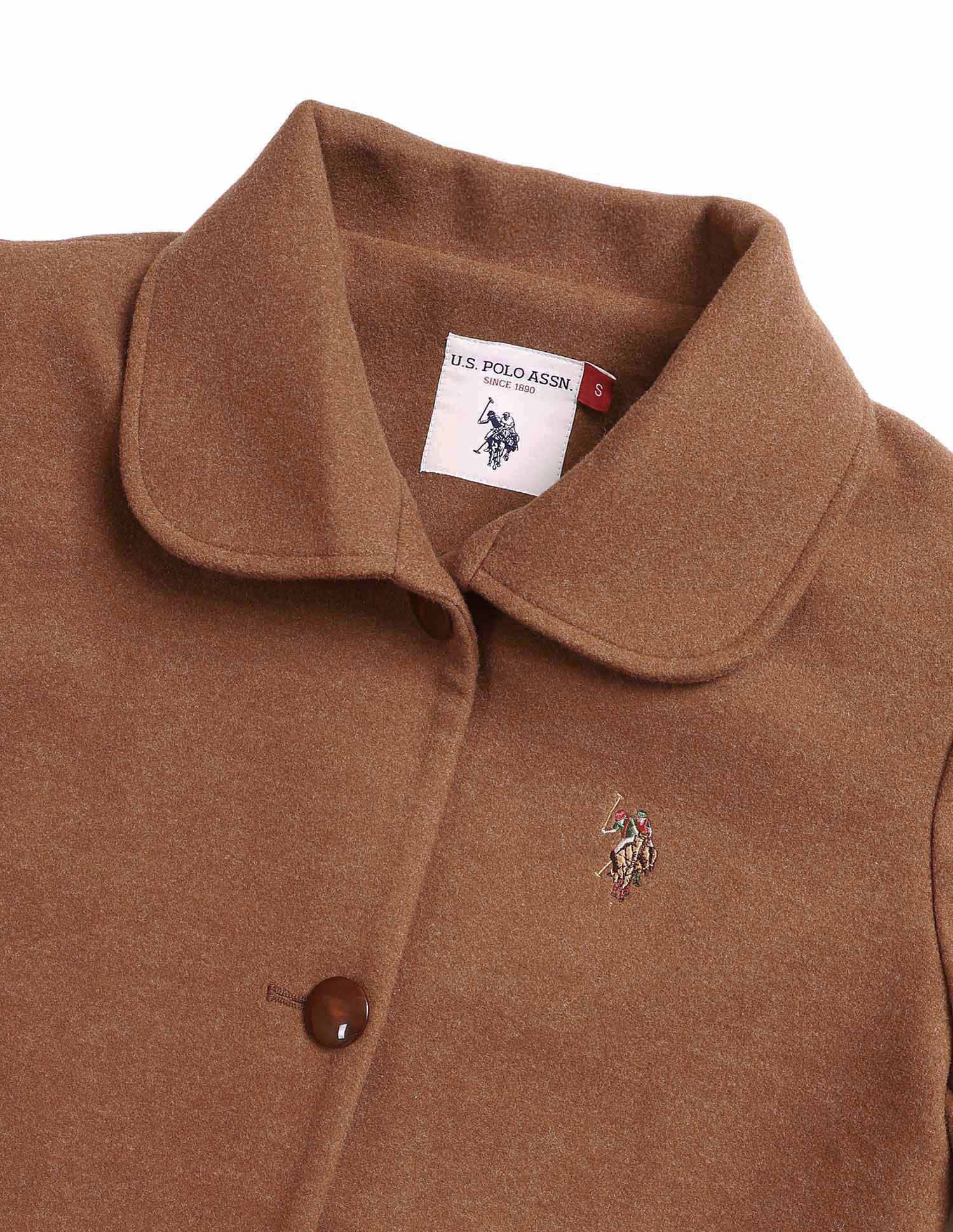 Solid Regular Fit Spread Collar Overcoat Bronze - U.S. POLO ASSN. | Large