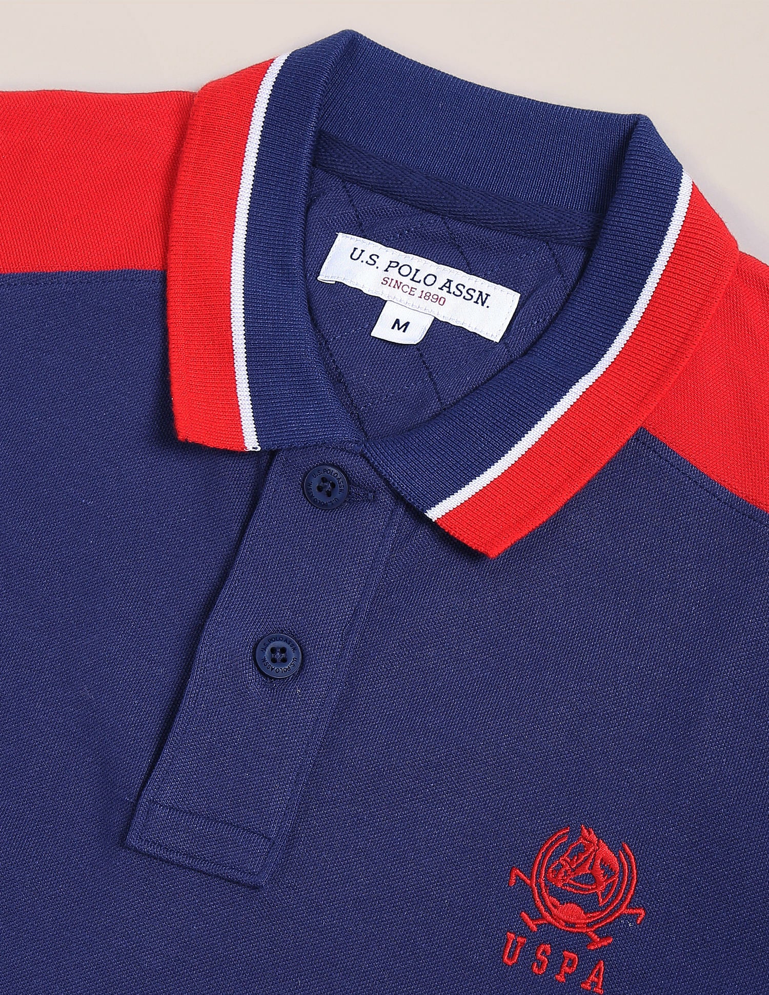 Colour Block Cotton Polo Shirt Dark Blue and Red - U.S. Polo Assn. India | Large