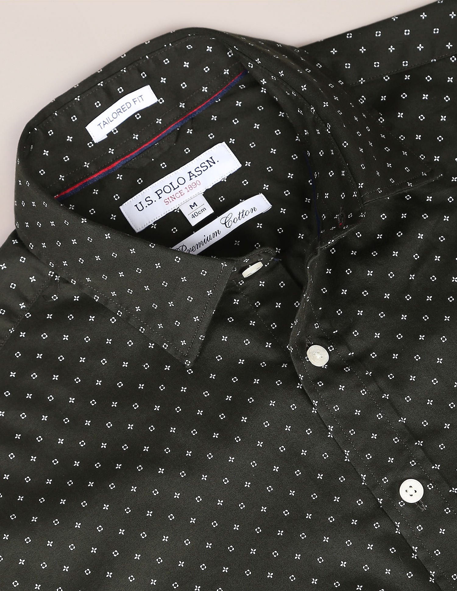 Geometric Print Cotton Casual Shirt Dark Olive - U.S. POLO ASSN. | Large