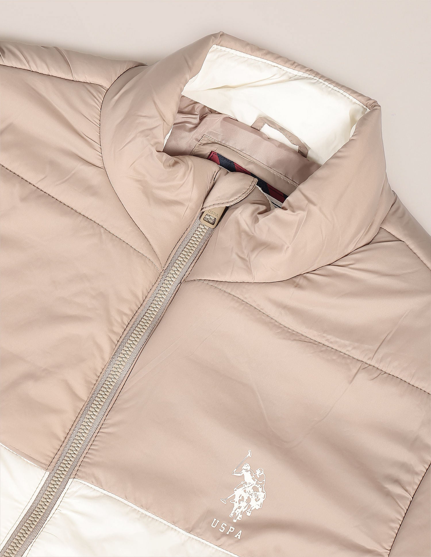 High Neck Colour Block Jacket Beige - U.S. Polo Assn. India | Large