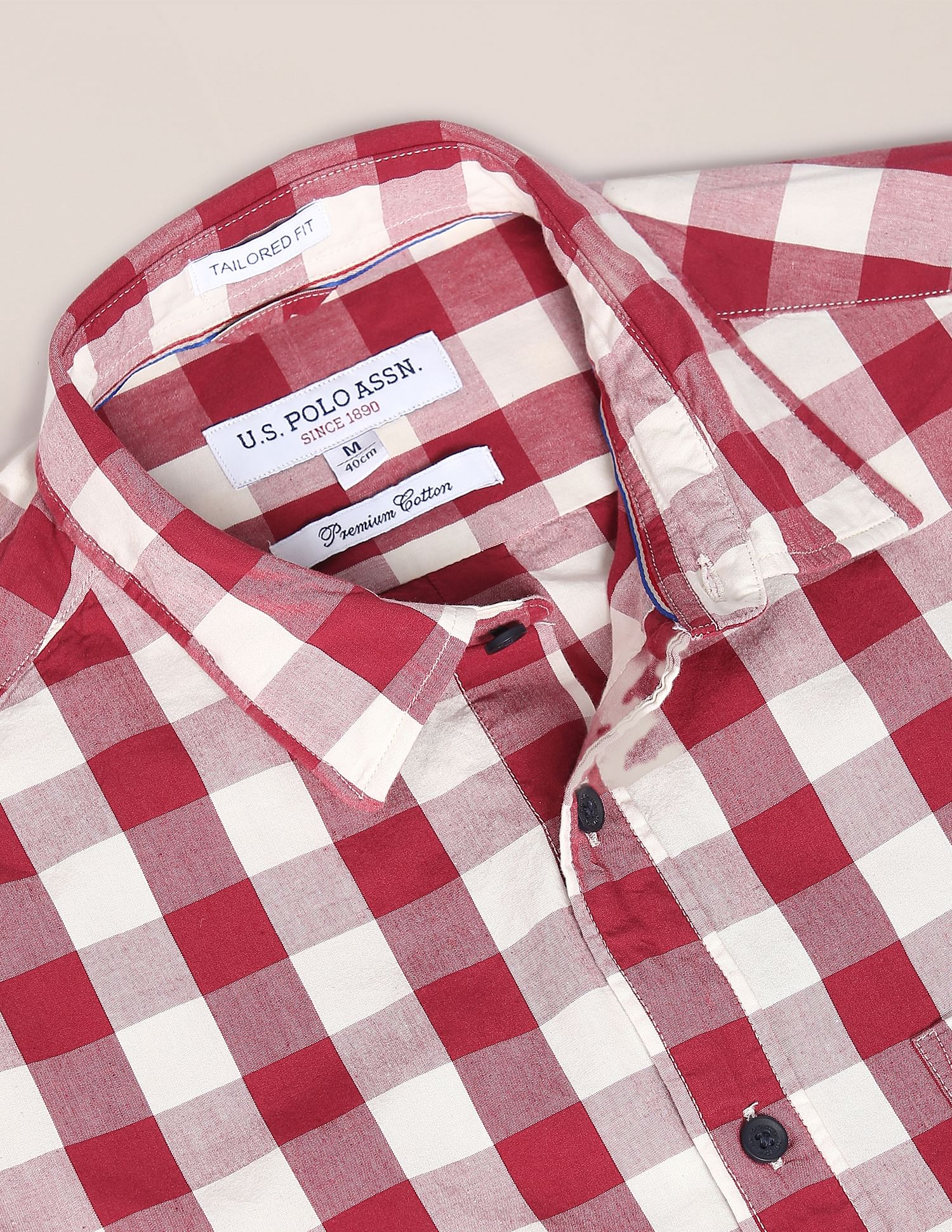 Tailored Regular Fit Check Casual Shirt Maroon - U.S. POLO ASSN. | Large