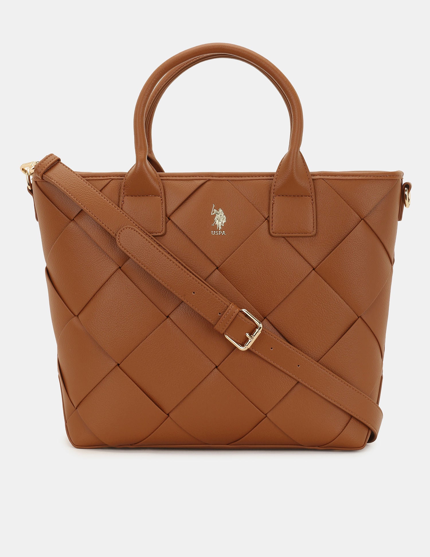 Women Bayla Textured Tote Bag with Detachable Sling Tan - U.S. POLO ASSN. | Large