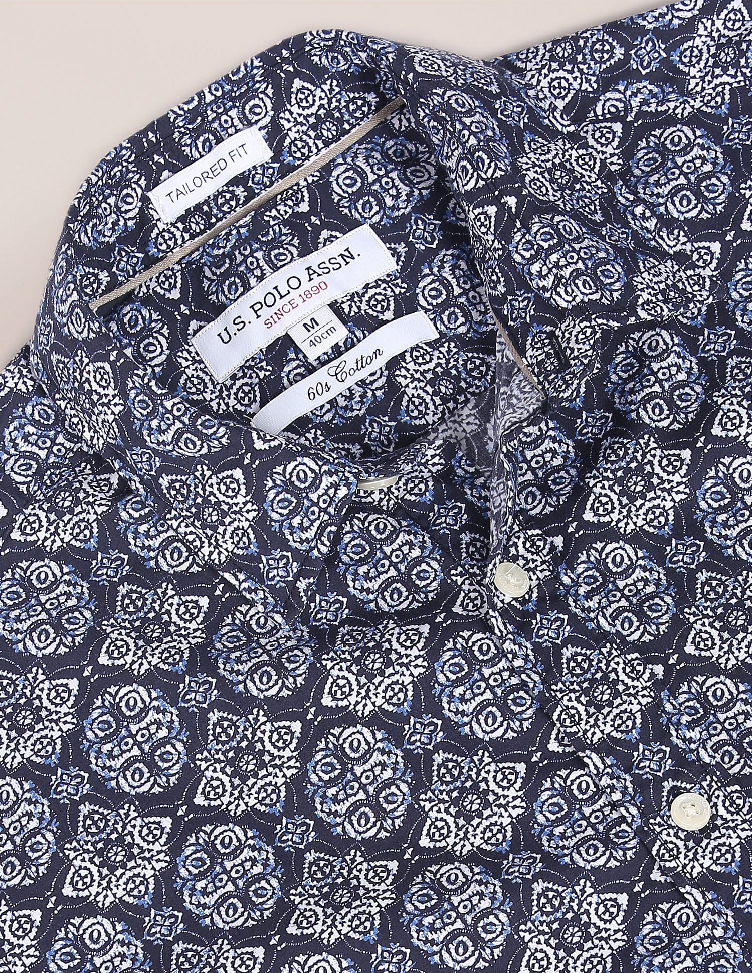 Spread Collar Printed Cotton Casual Shirt Navy - U.S. POLO ASSN. | Large