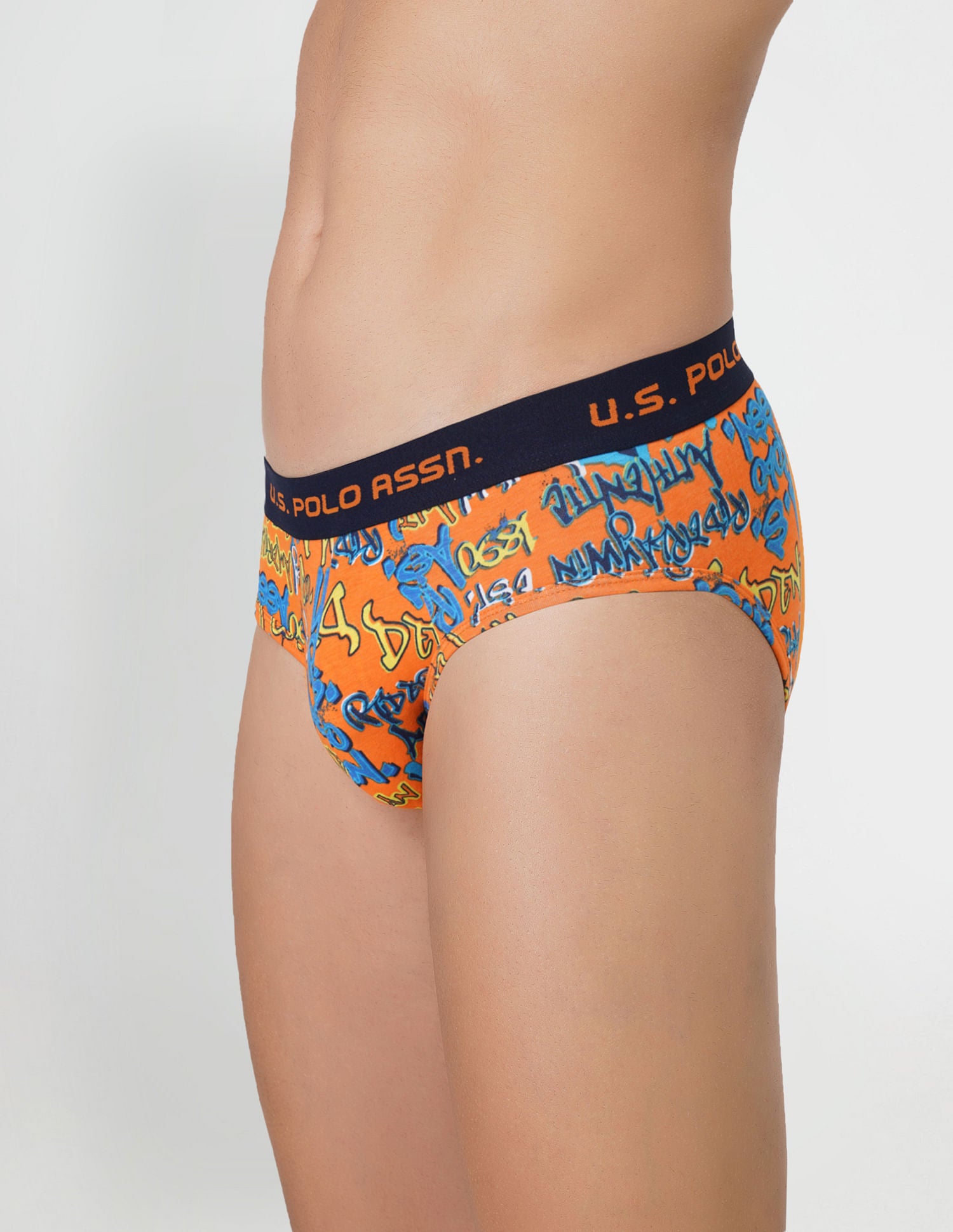 Brushed Elastic Cotton Stretch IYAJ Briefs - Pack Of 2 Grey and Orange - U.S. POLO ASSN. | Large