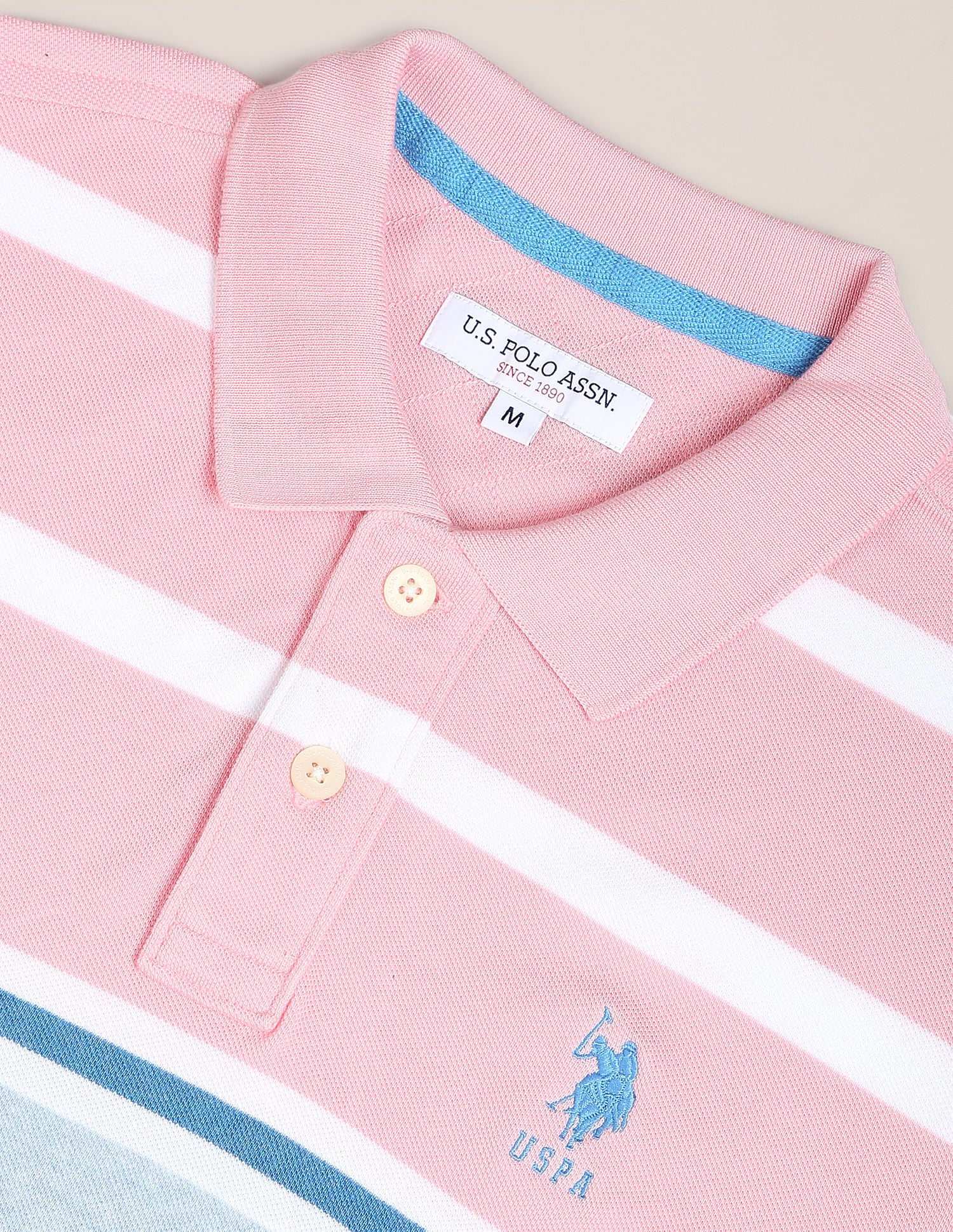 Signature Stripe Pique Polo Shirt Light Pink - U.S. Polo Assn. India | Large