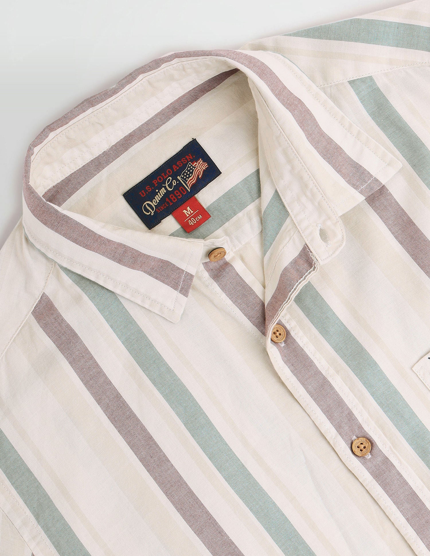Vertical Stripe Slim Fit Shirt Green, White and Brown - U.S. Polo Assn. India | Large