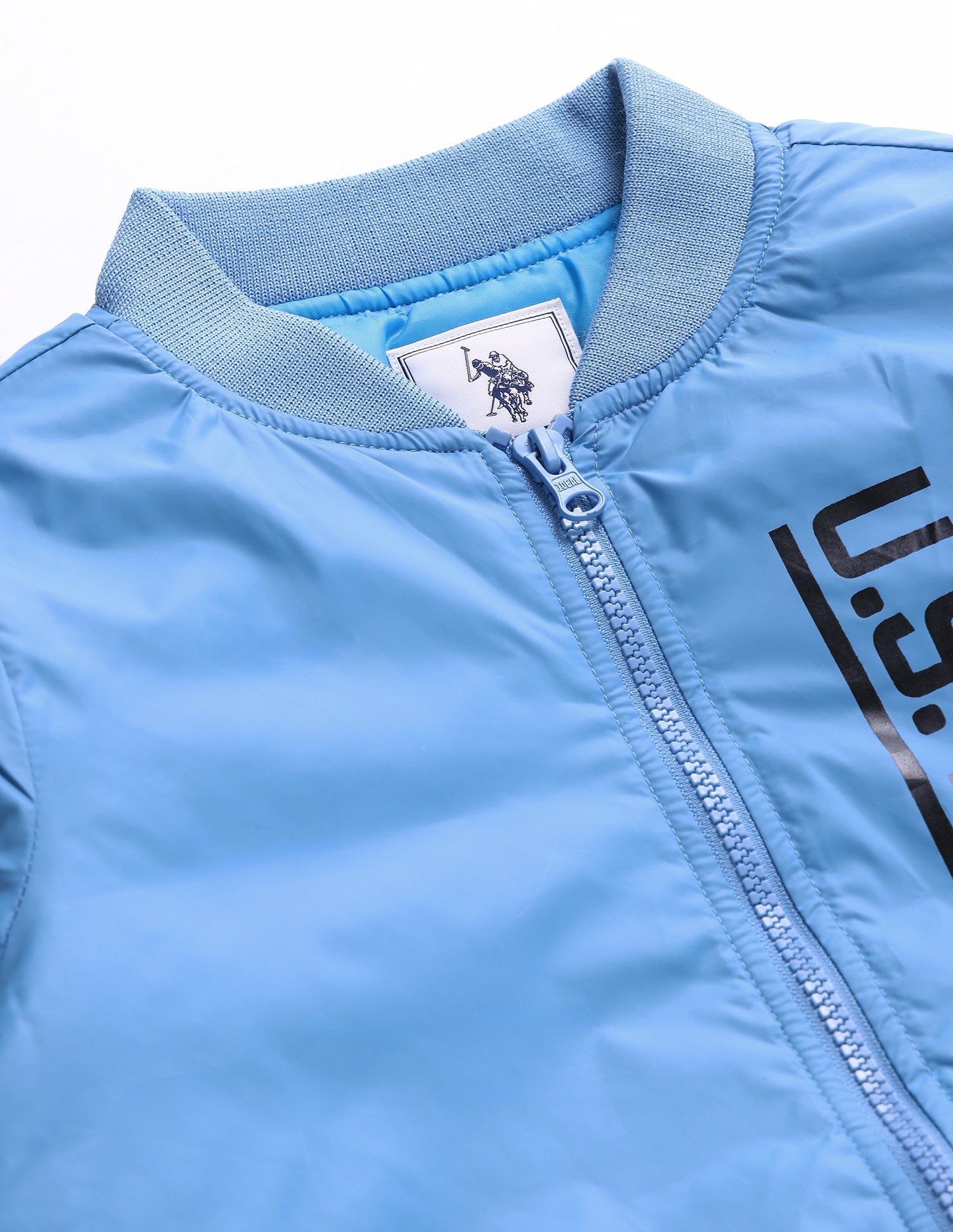 Boys Light Blue Stand Collar Solid Bomber Jacket Light Blue - U.S. POLO ASSN. | Large