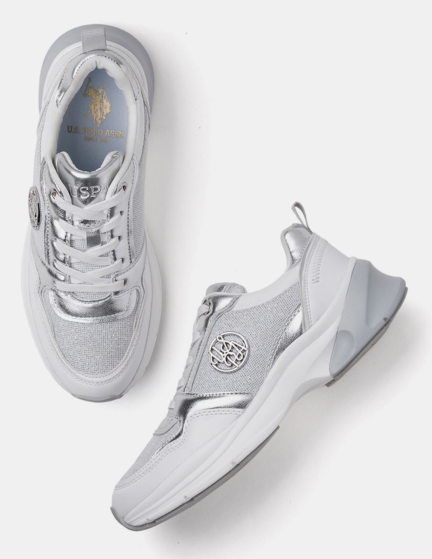 Women Lace Up Ginevra Sneakers Silver - U.S. POLO ASSN. | Large