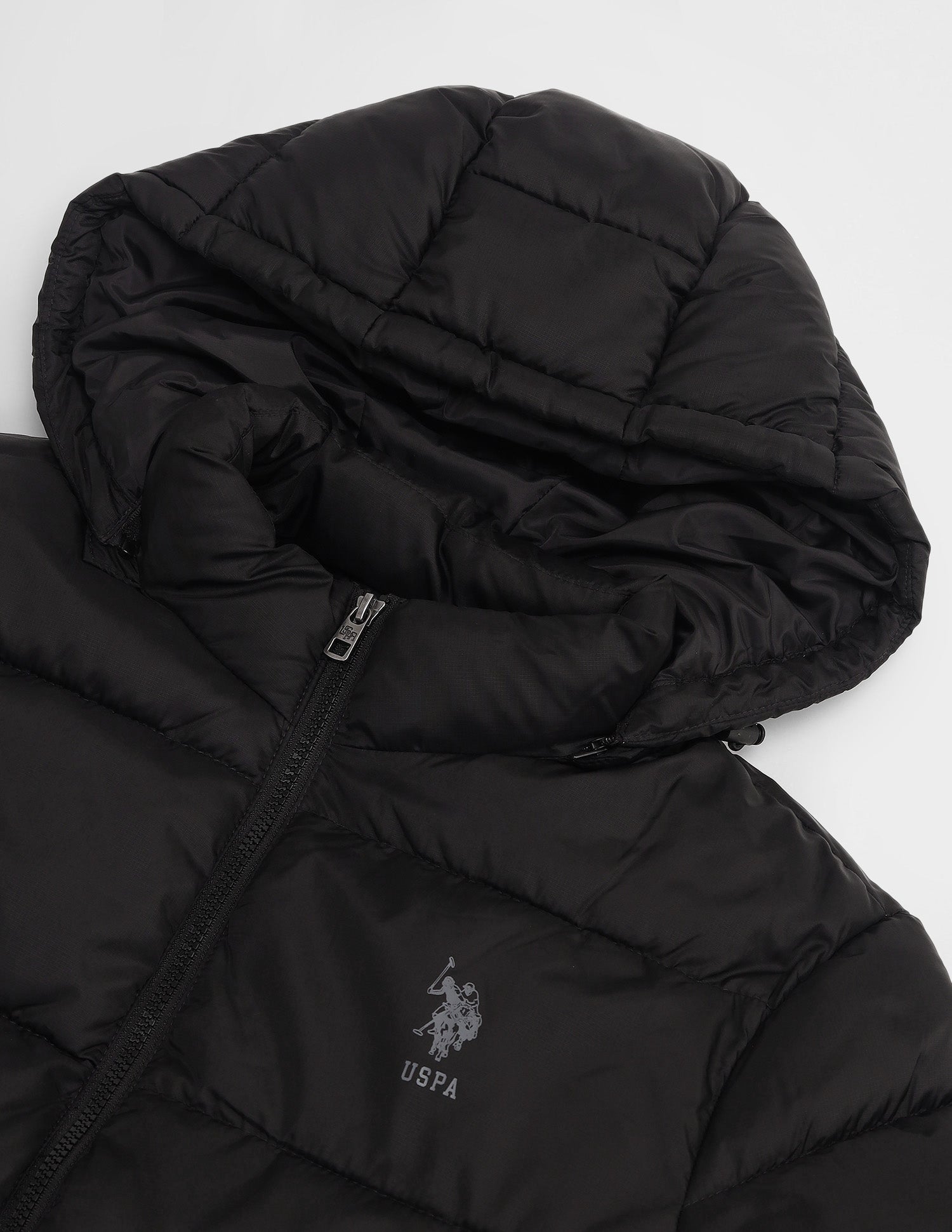 Solid Hooded Puffer Jacket Black - U.S. Polo Assn. India | Large