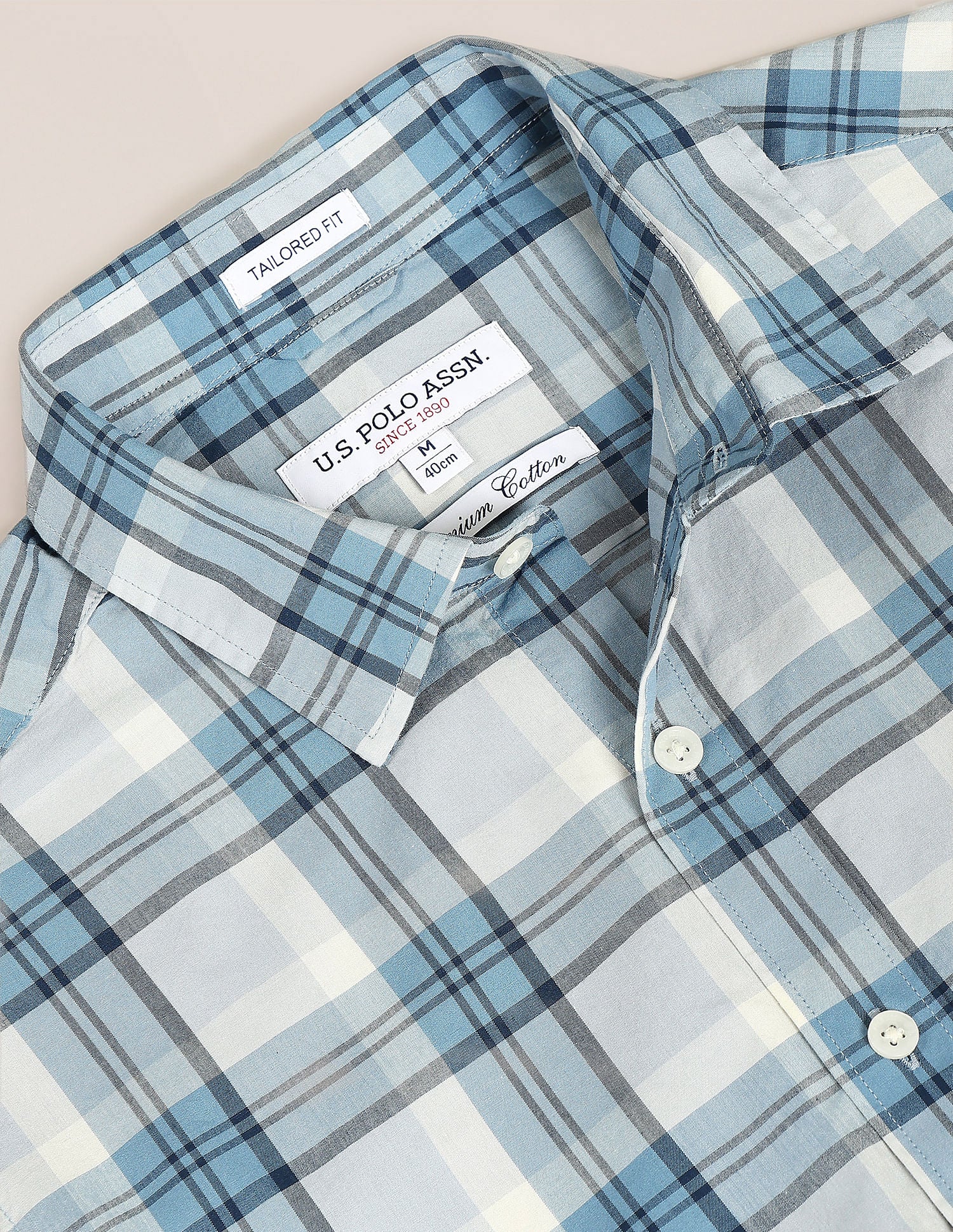 Tartan Check Cotton Casual Shirt Light Blue - U.S. POLO ASSN. | Large