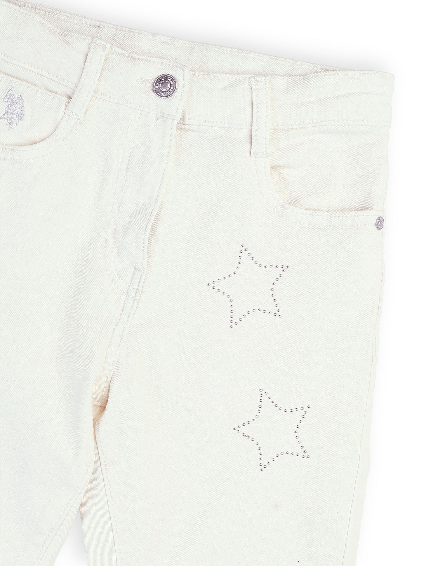 Girls Stars Rhinestone Embellished Jeans White - U.S. POLO ASSN. | Large