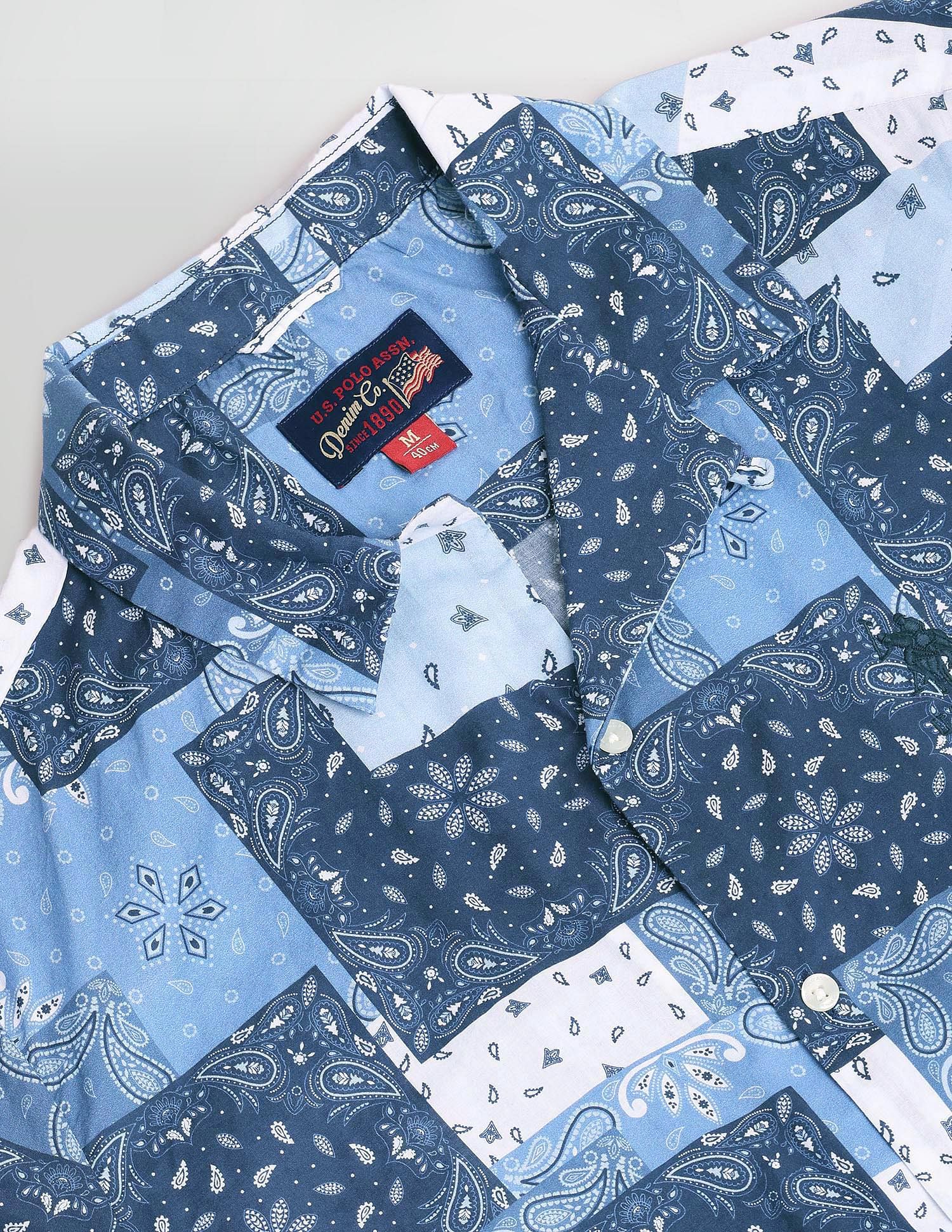 Motif Print Slim Fit Shirt Blue - U.S. Polo Assn. India | Large
