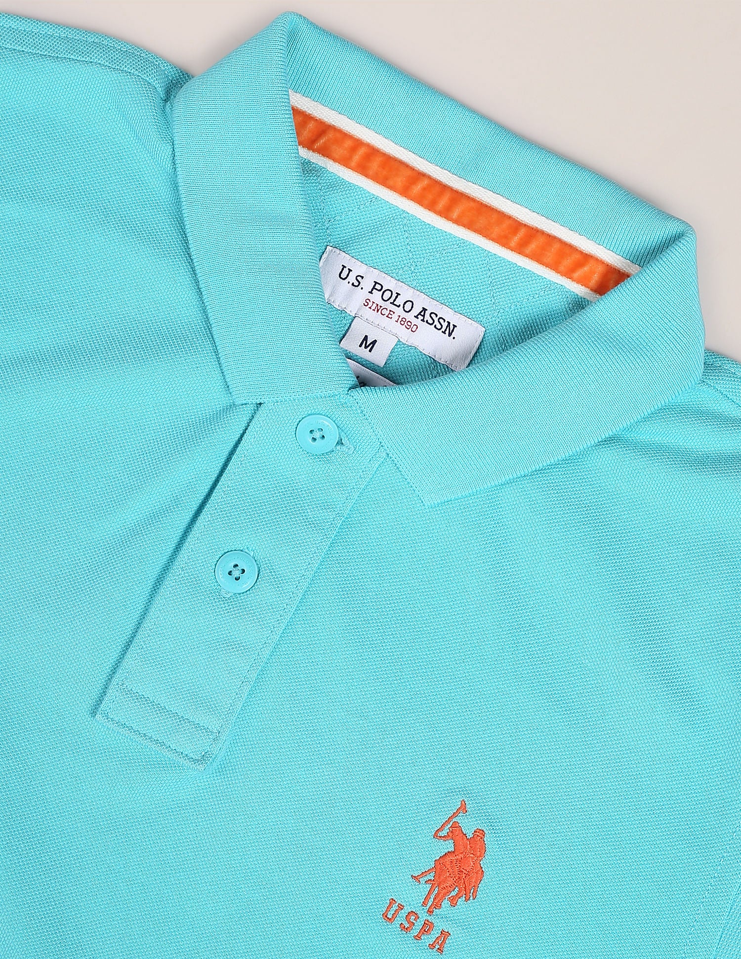 Ribbed Collar Solid Polo Shirt Light Blue - U.S. Polo Assn. India | Large