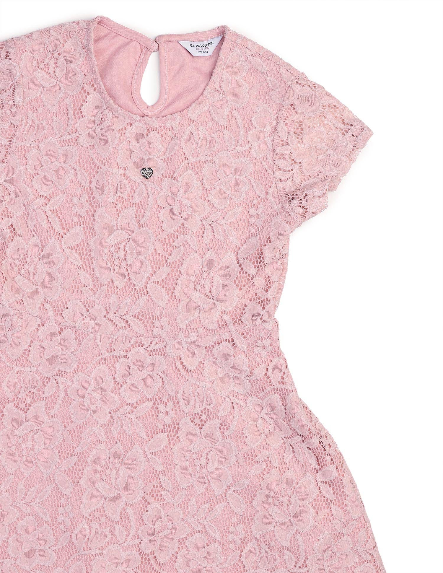 Girls Floral A-Line Lace Dress Light Pink - U.S. POLO ASSN. | Large