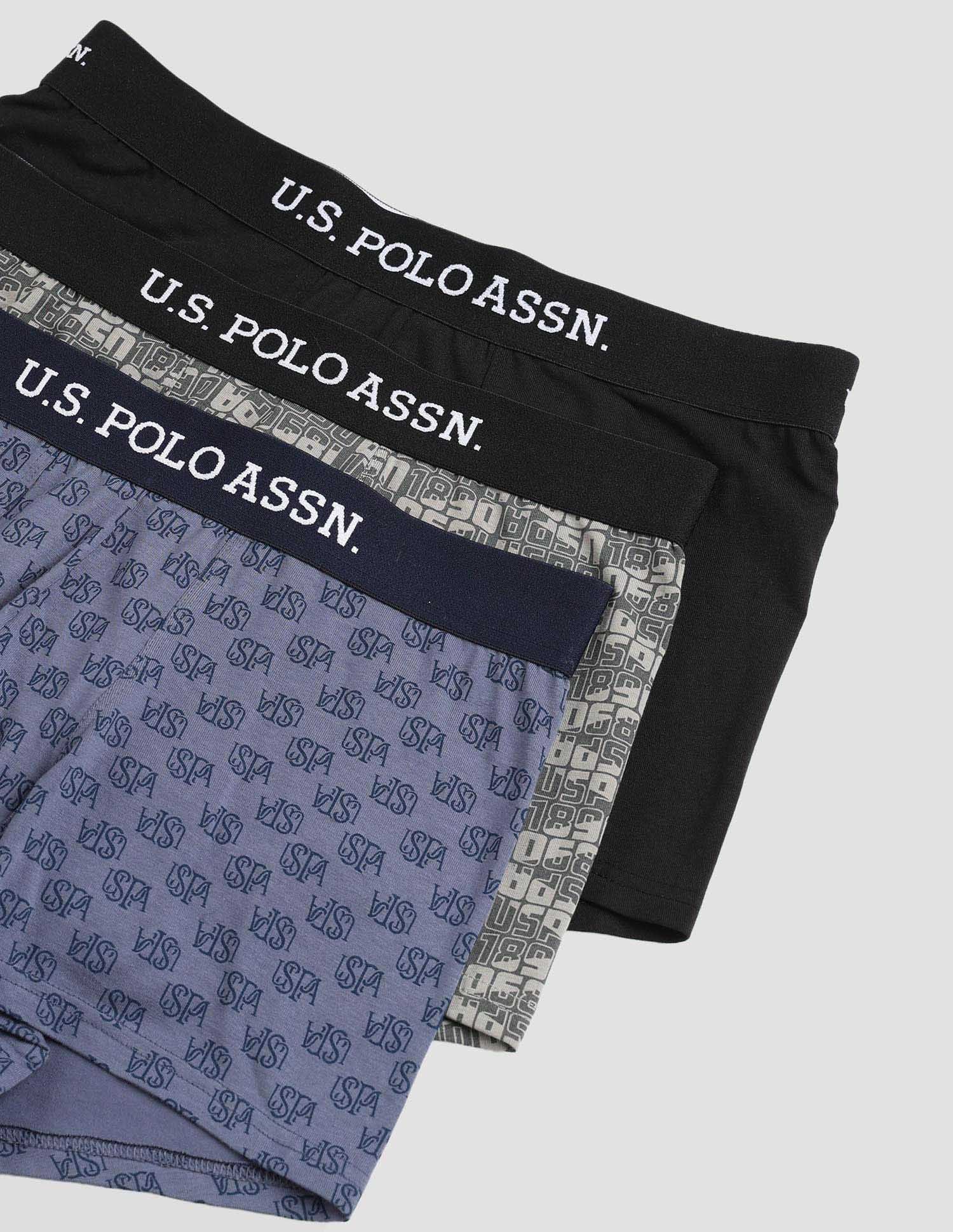 Men Pack Of 3 Anti-Microbial Underwear Trunks - OET14-GBZ-P3 Iron Gate, Blue and Black - U.S. POLO ASSN. | Large