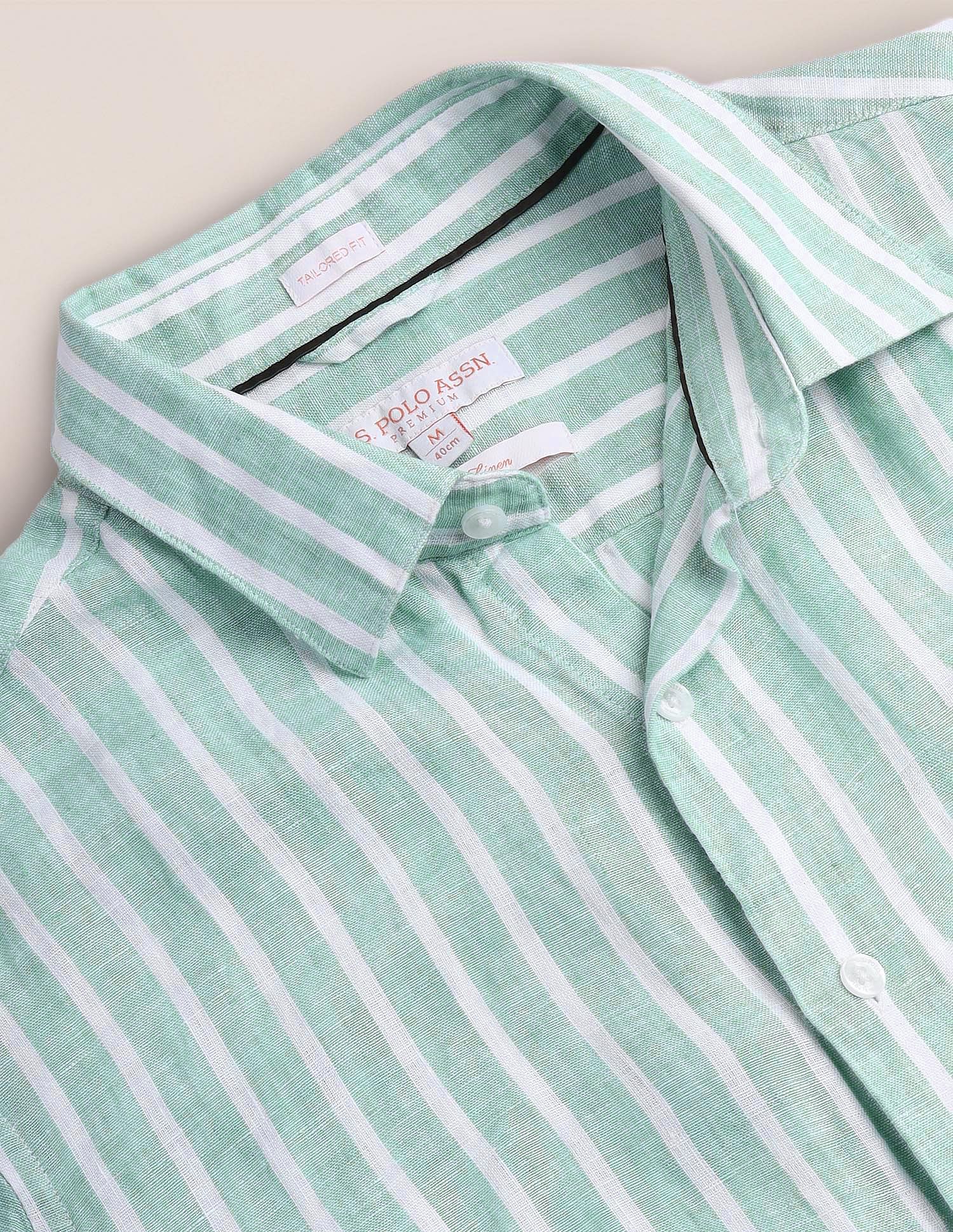Vertical Stripe Tailored Fit Shirt Green - U.S. Polo Assn. India | Large