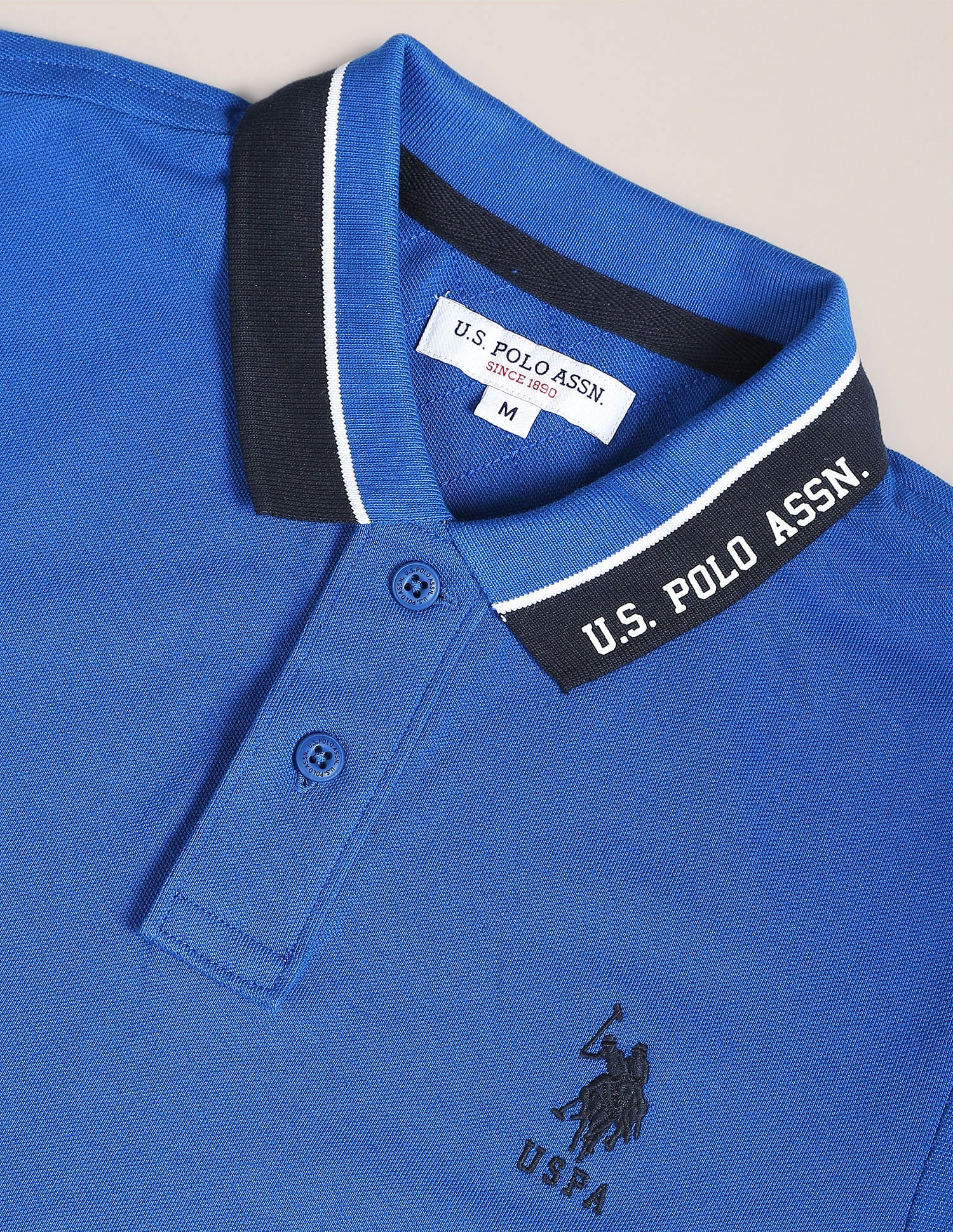 Branded Collar Pique Polo Shirt Blue - U.S. POLO ASSN. | Large