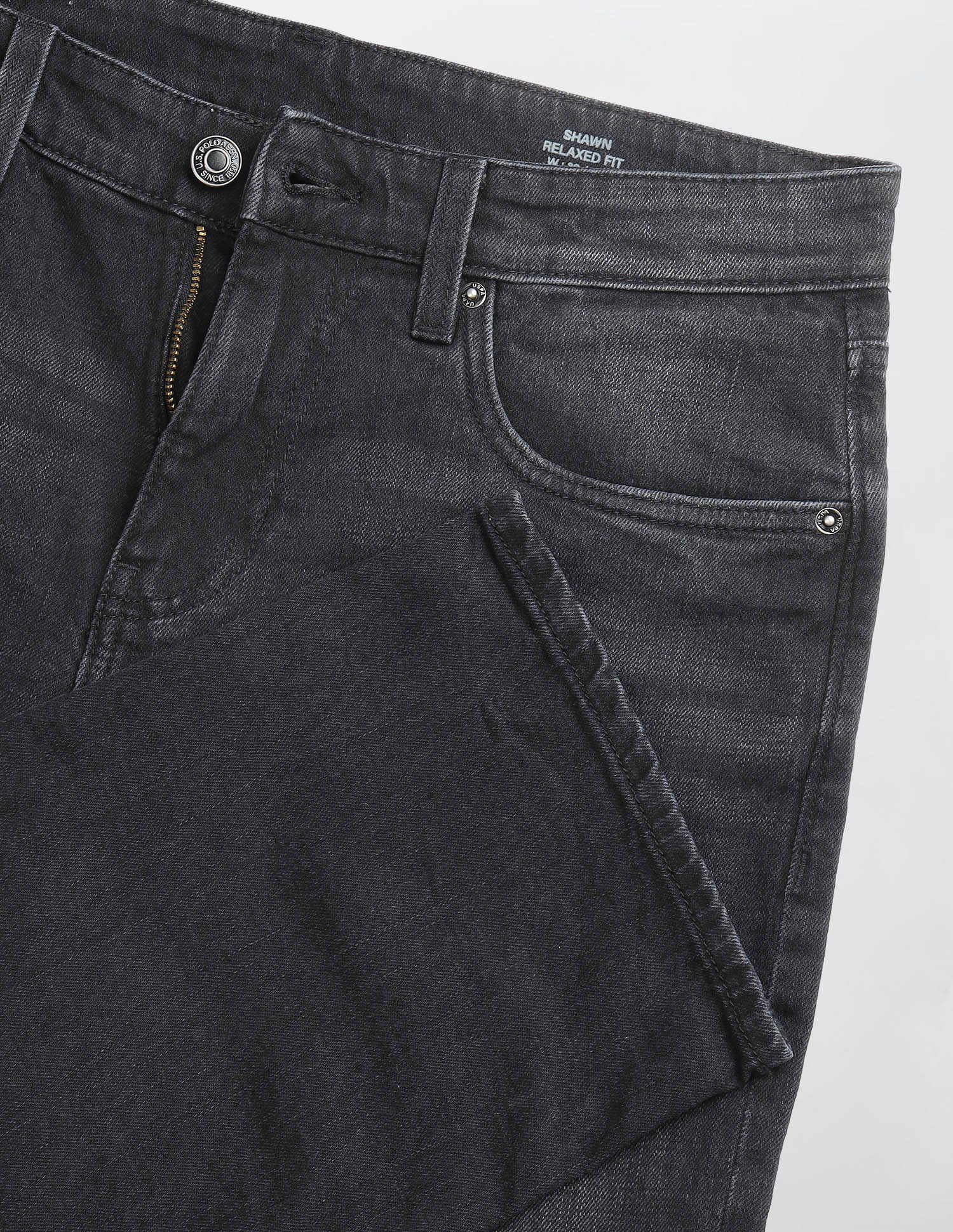Shawn Relaxed Fit Black Jeans Washed Black - U.S. Polo Assn. India | Large