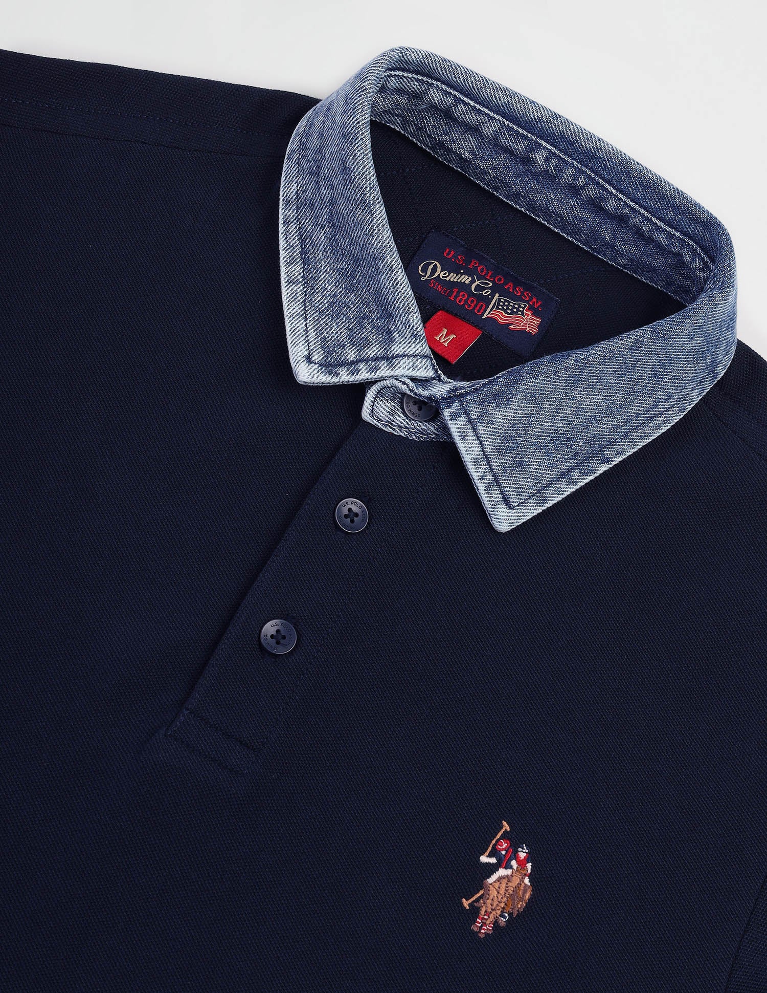 Solid Denim Collar Polo Shirt Blue - U.S. Polo Assn. India | Large