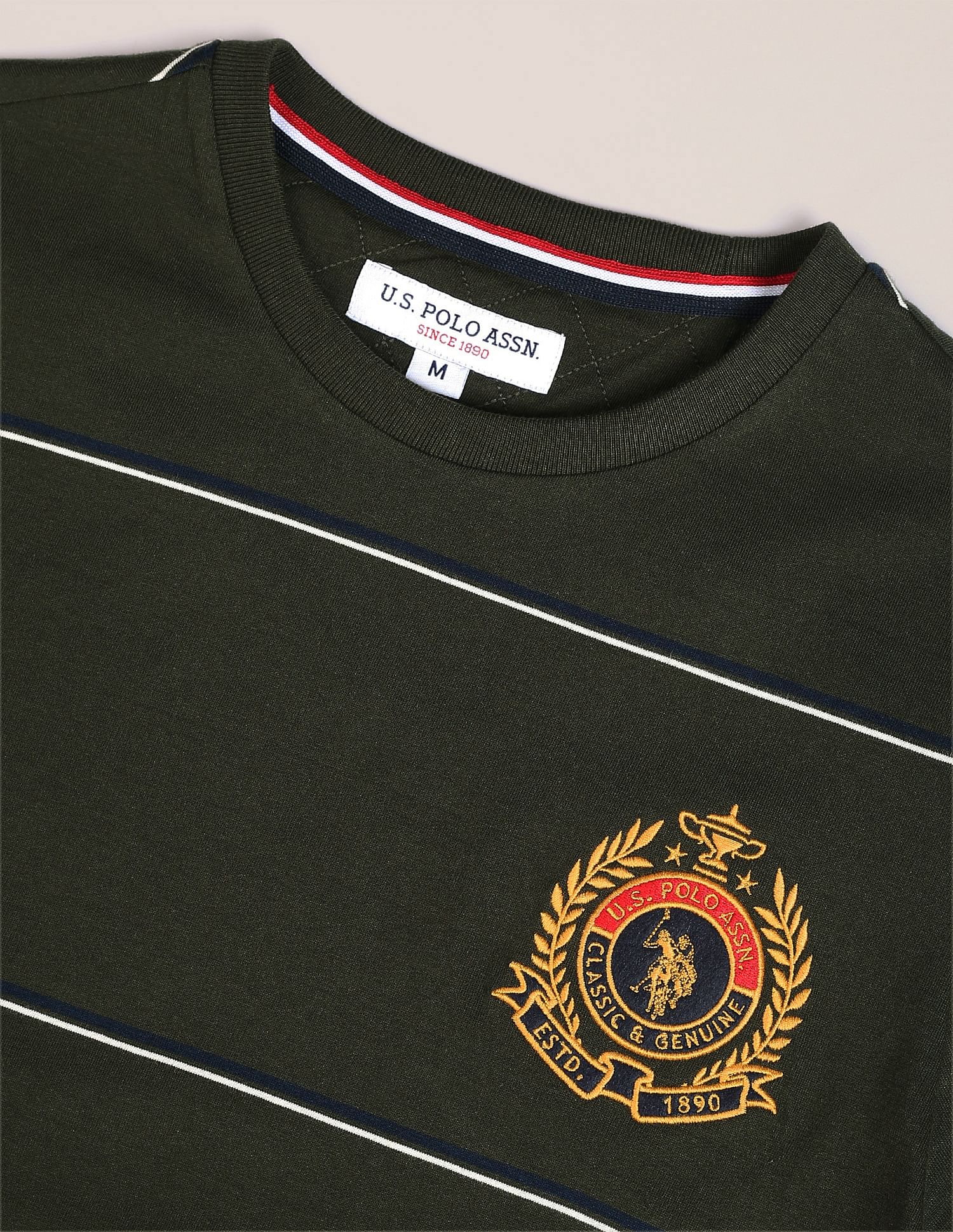 Signature Stripe Cotton T-Shirt Olive - U.S. Polo Assn. India | Large