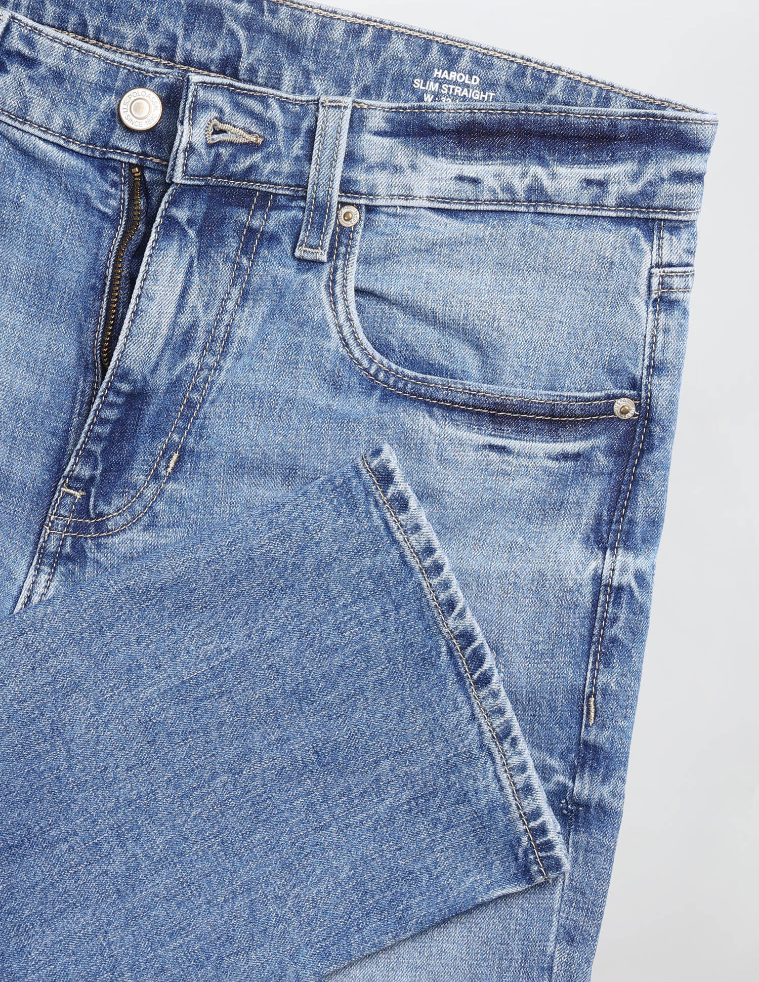 Harold Slim Straight Fit Blue Jeans Light Blue - U.S. Polo Assn. India | Large