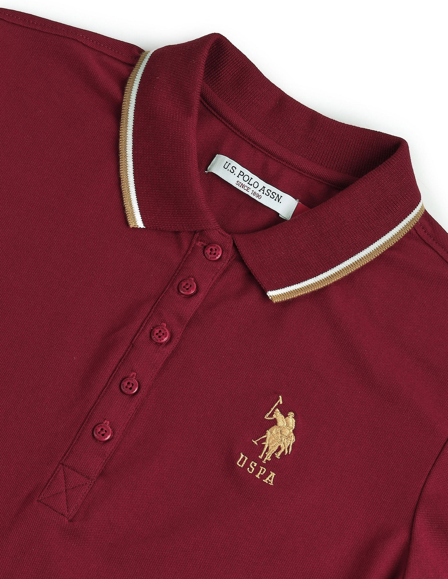 Tipped Collar Pique Polo Shirt Maroon - U.S. POLO ASSN. | Large