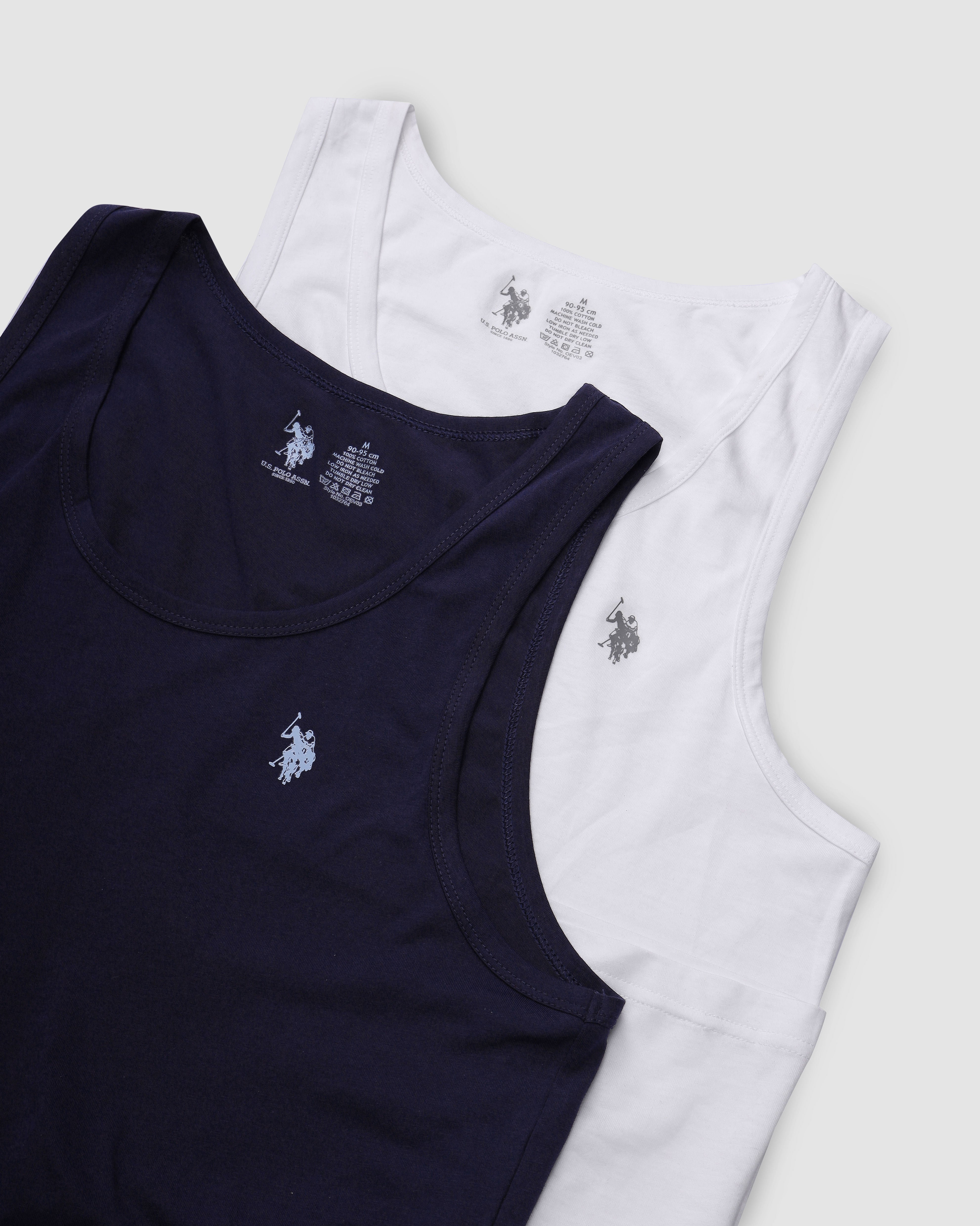 Solid Cotton OEV03 Vest - Pack Of 2 Navy and White - U.S. POLO ASSN. | Large