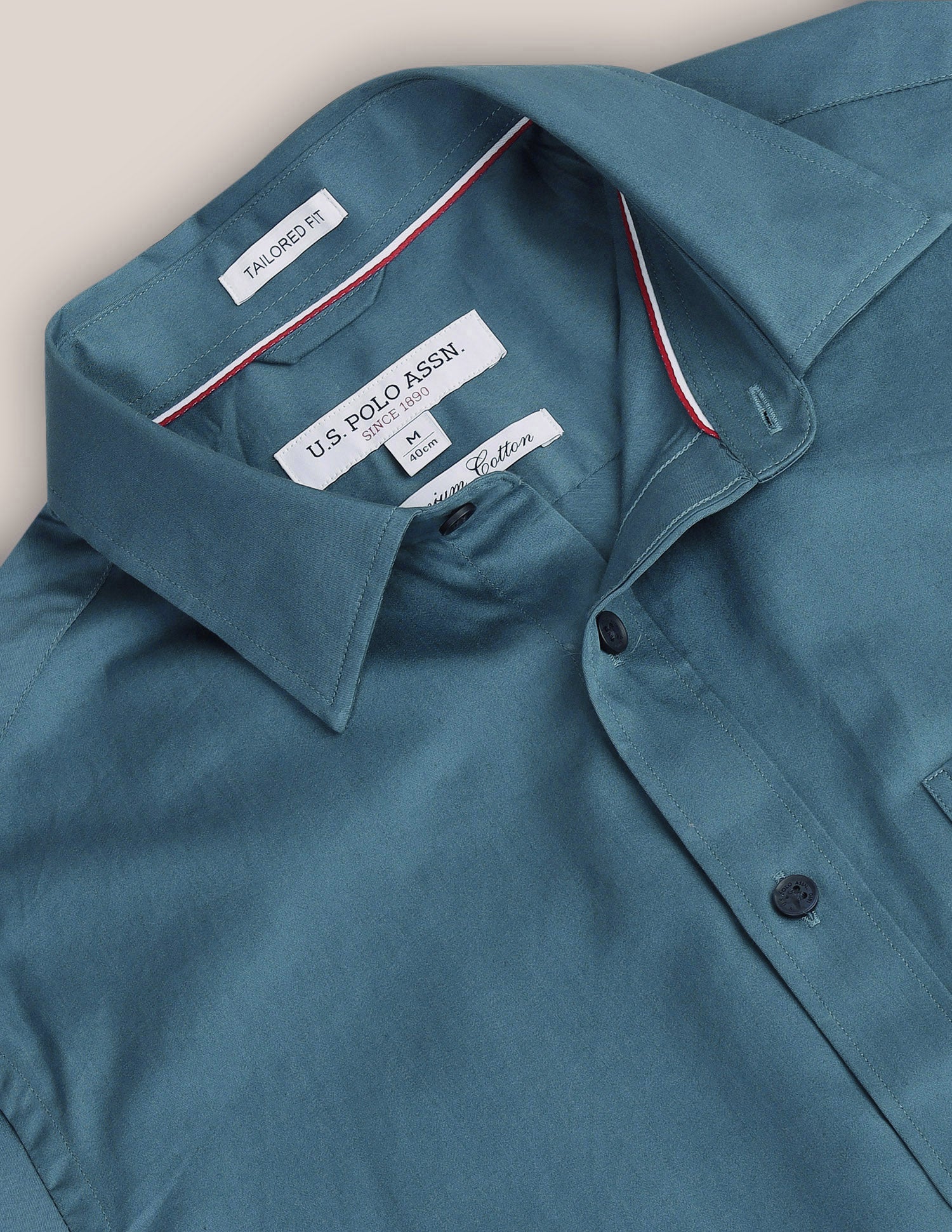 Regular Fit Solid Cotton Casual Shirt Teal - U.S. Polo Assn. India | Large