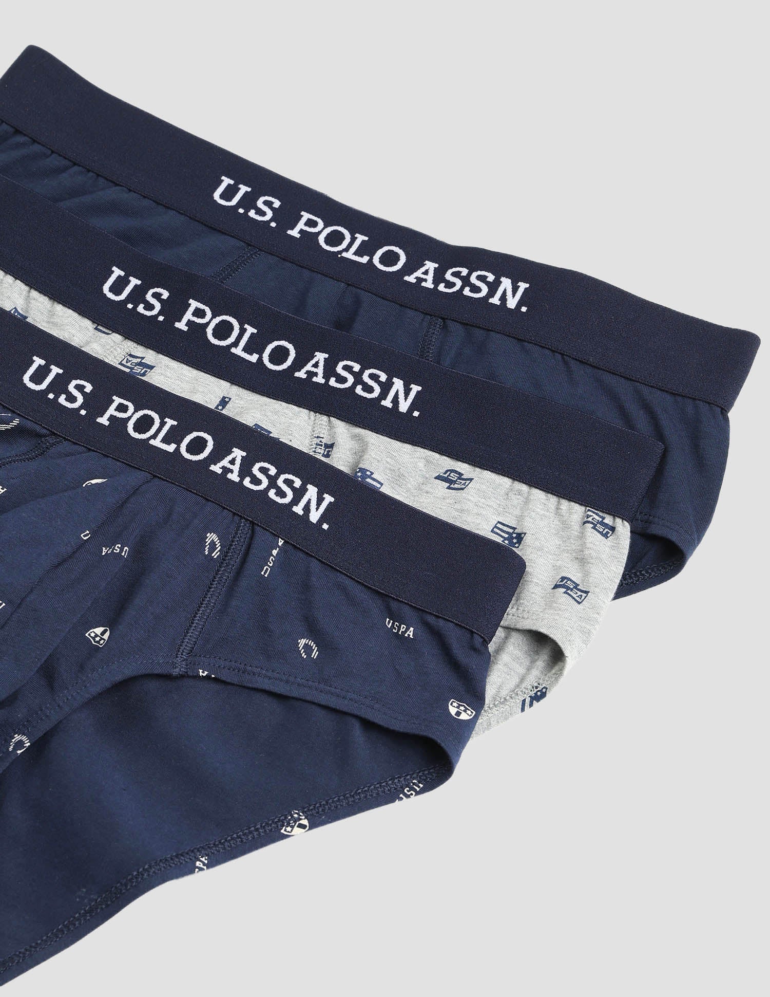Anti Microbial Printed OEB14 Briefs - Pack Of 3 Navy, Grey Melange and Navy - U.S. POLO ASSN. | Large