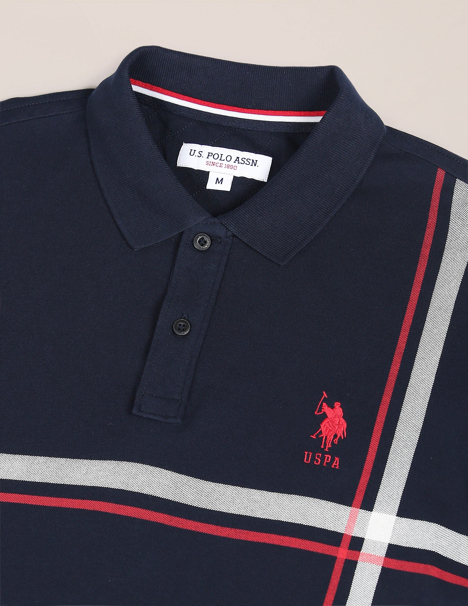 Offset Stripe Cotton Polo Shirt Navy - U.S. Polo Assn. India | Large