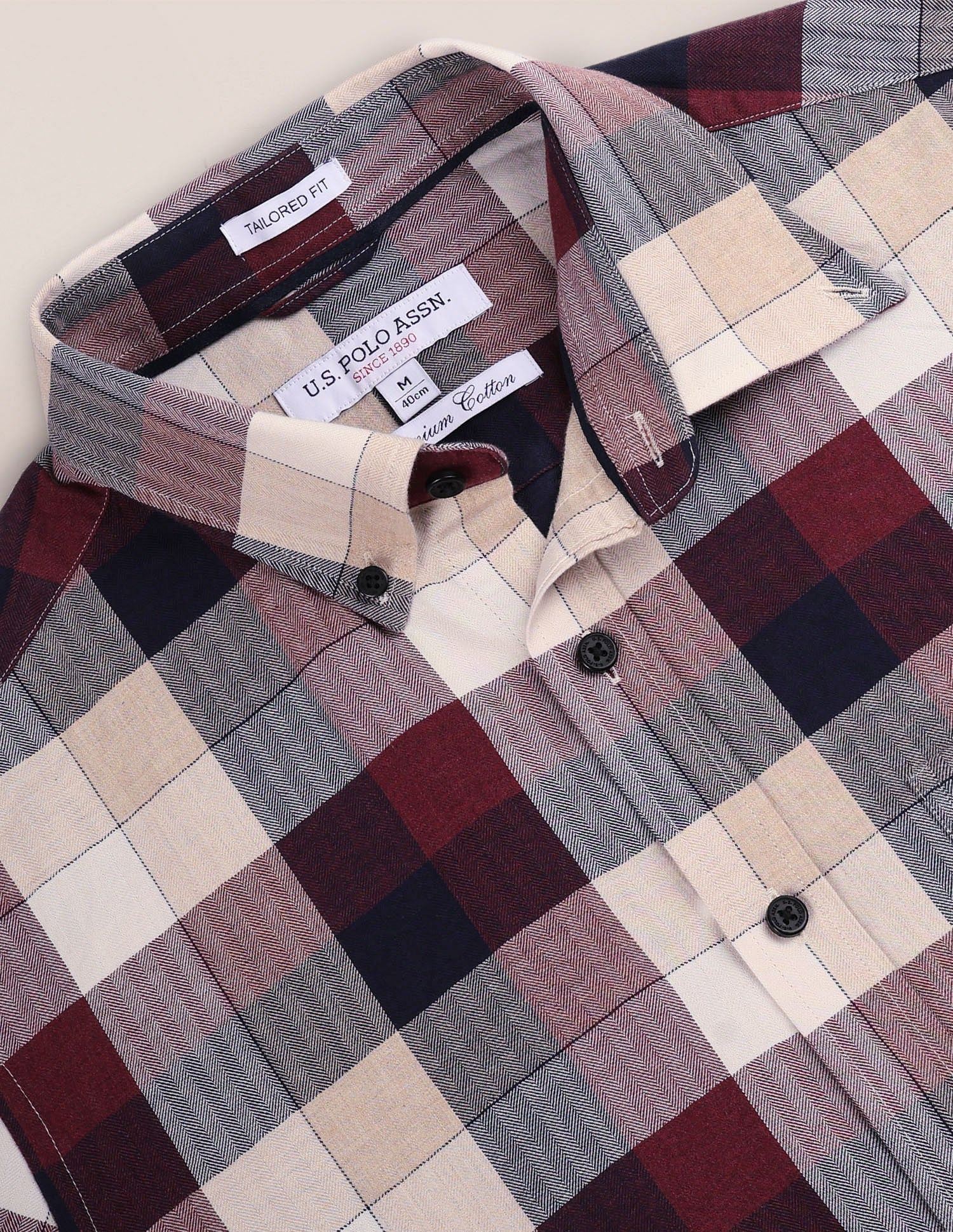 Herringbone Cotton Shirt Red - U.S. POLO ASSN. | Large