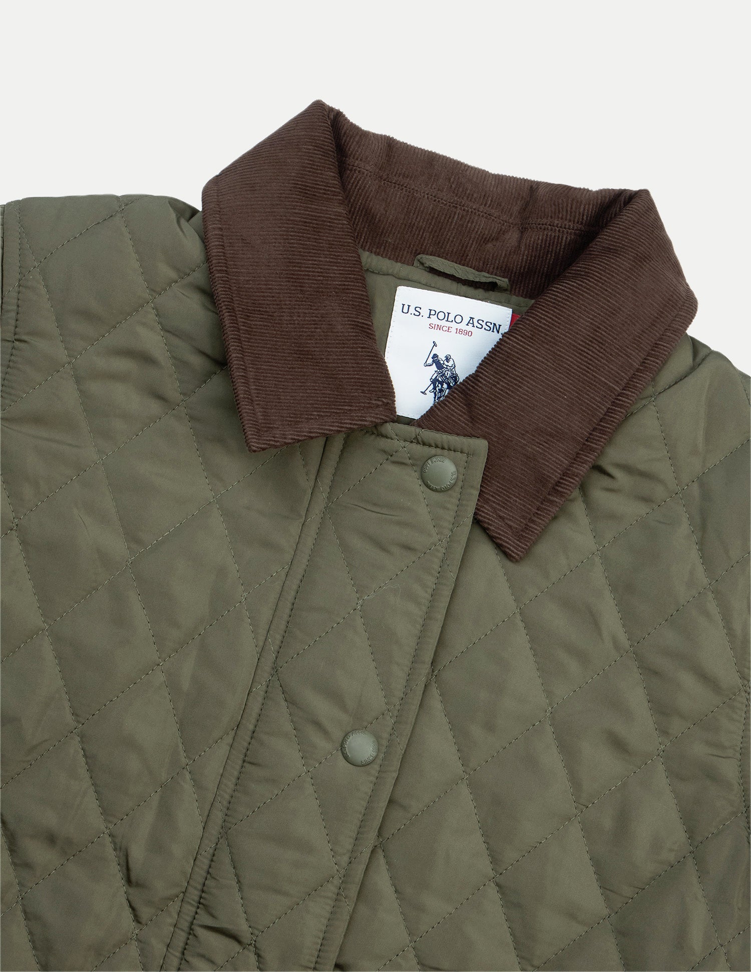 Contrast Corduroy Puffer Jacket Olive - U.S. Polo Assn. India | Large