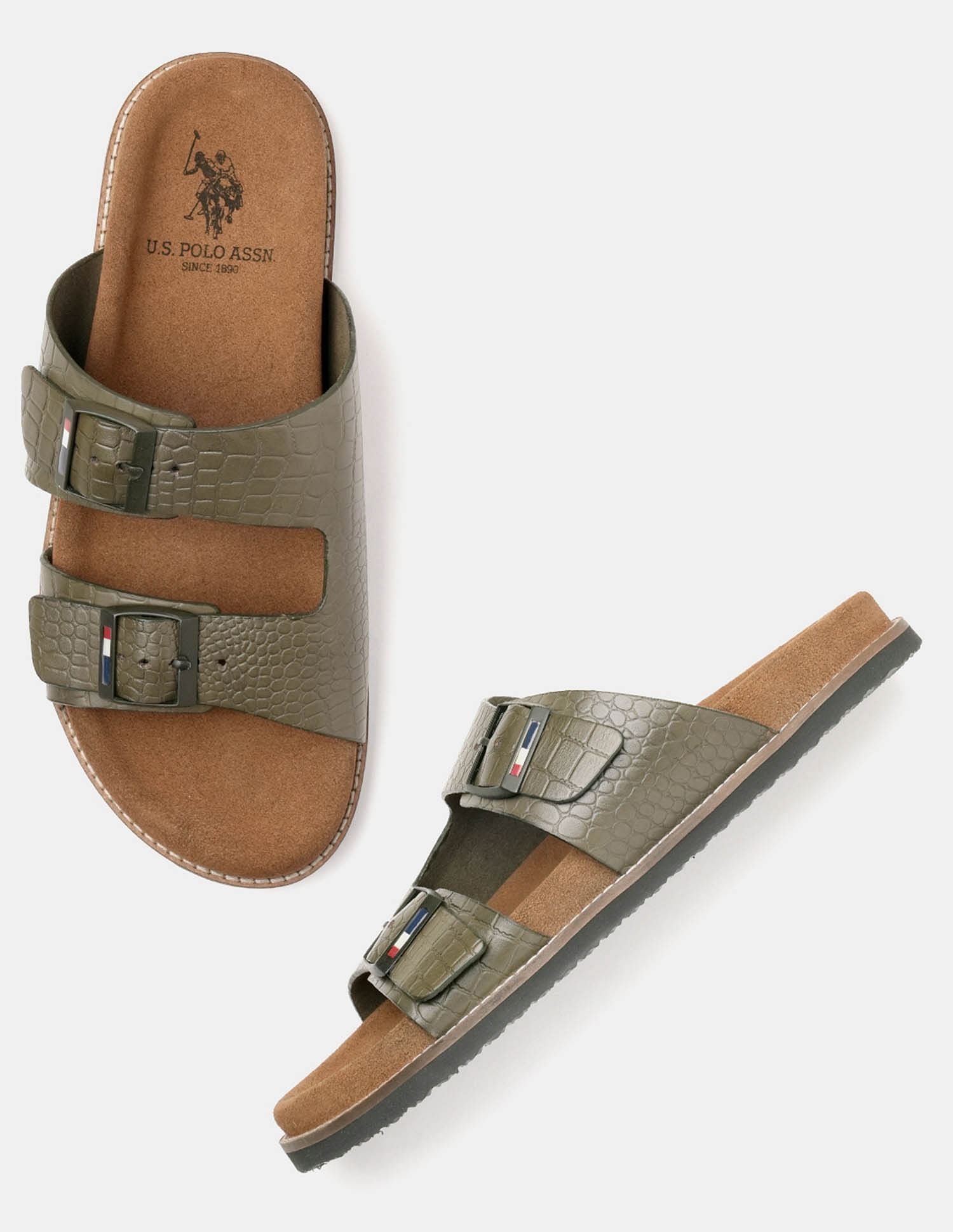 Men Buckle Strap Ace Slippers Olive - U.S. Polo Assn. India | Large