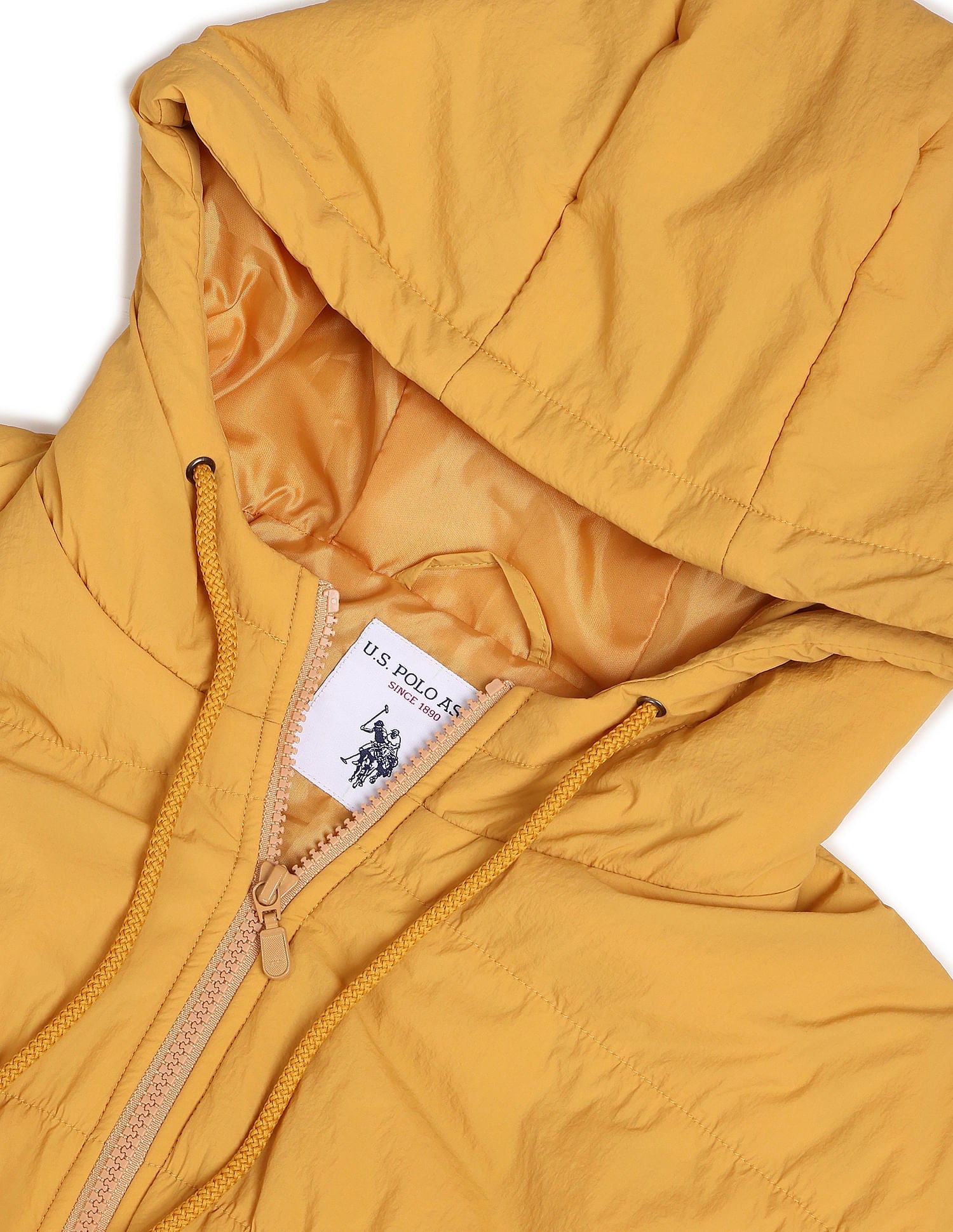 Hooded Solid Crop Padded Jacket Mustard - U.S. POLO ASSN. | Large