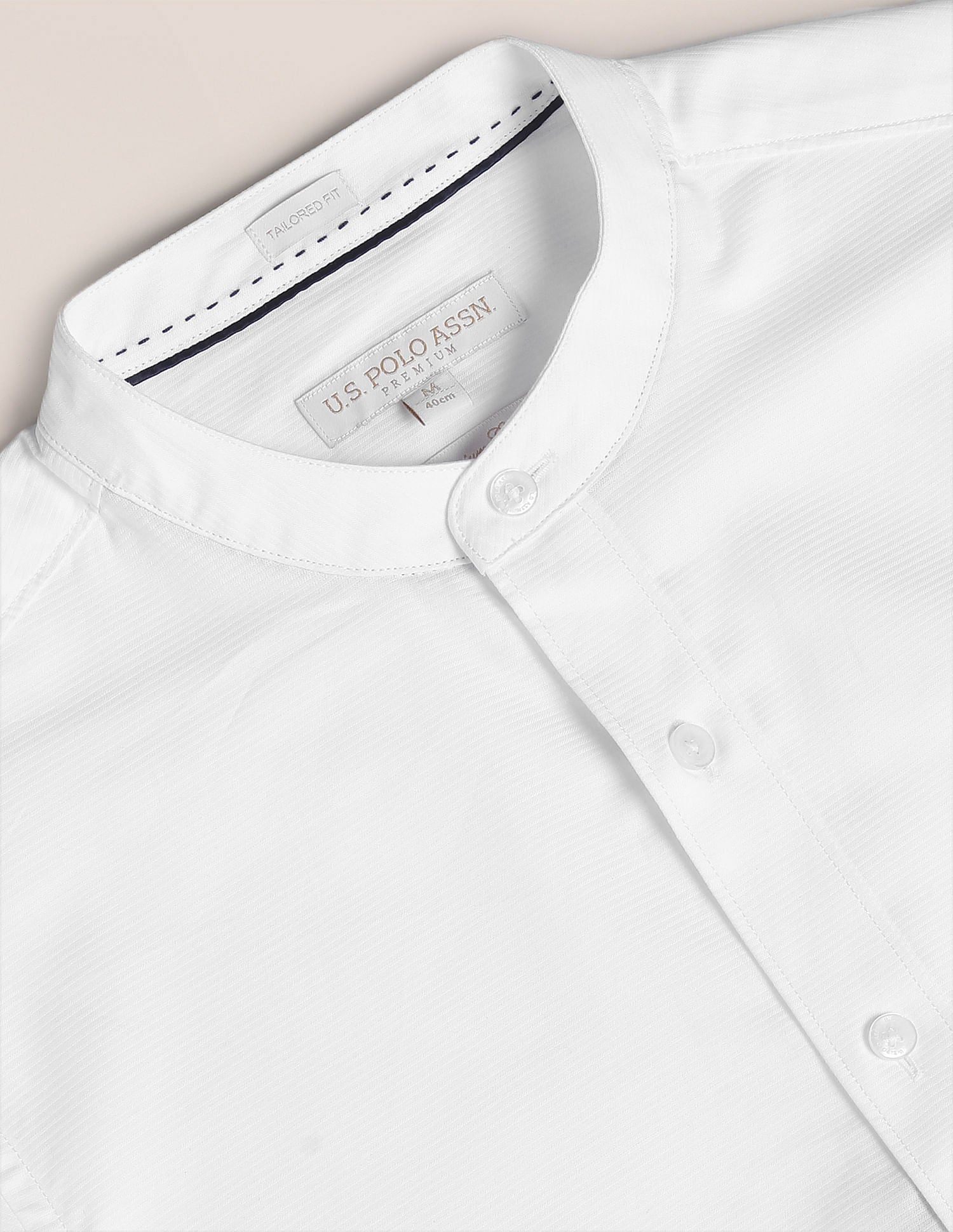 Mandarin Collar Cotton Shirt White - U.S. Polo Assn. India | Large