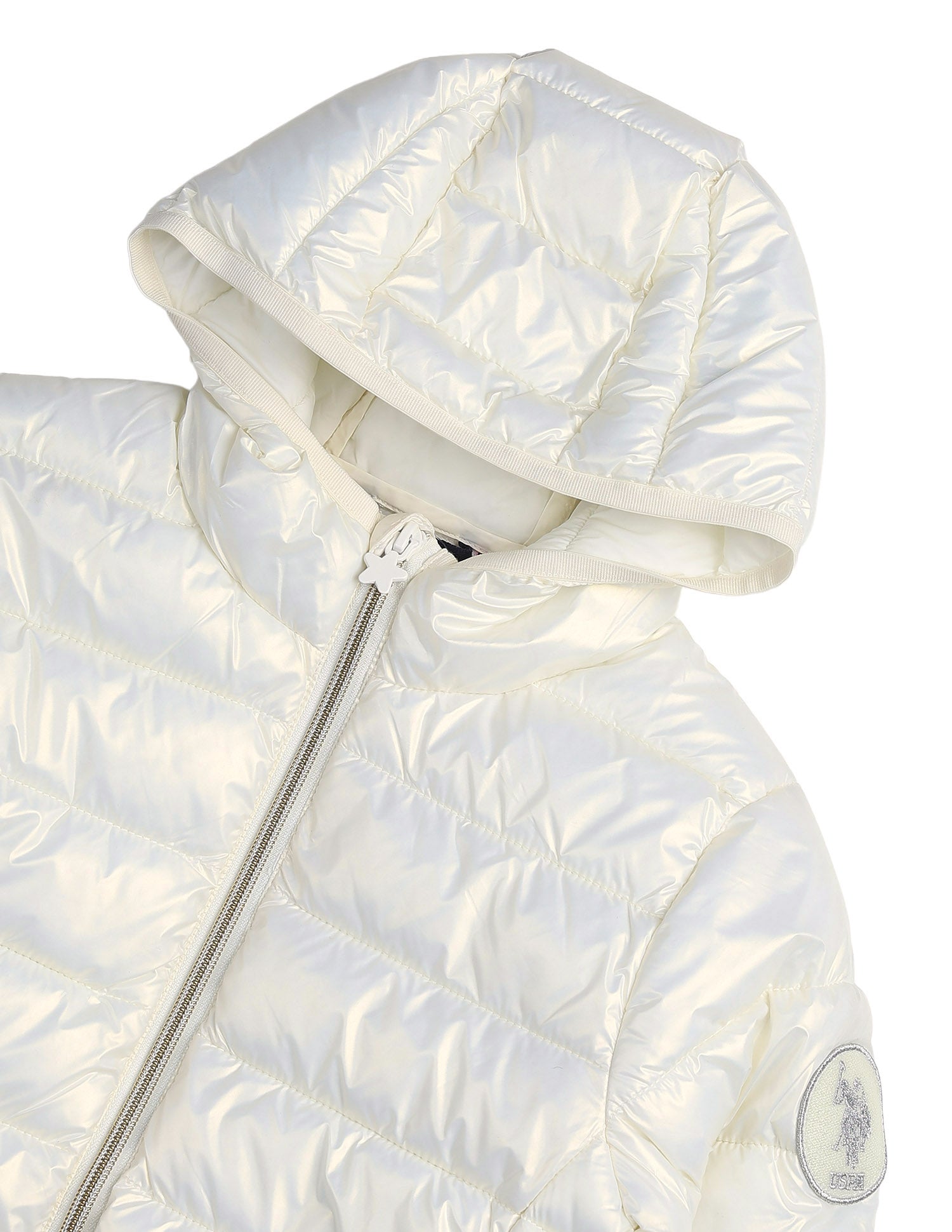 Girls Nylon Puffer Jacket Ecru - U.S. POLO ASSN. | Large