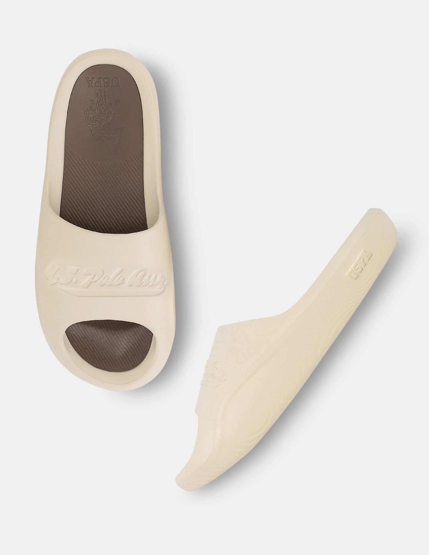 Men Arda Brand Embossed Slippers Cream - U.S. Polo Assn. India | Large
