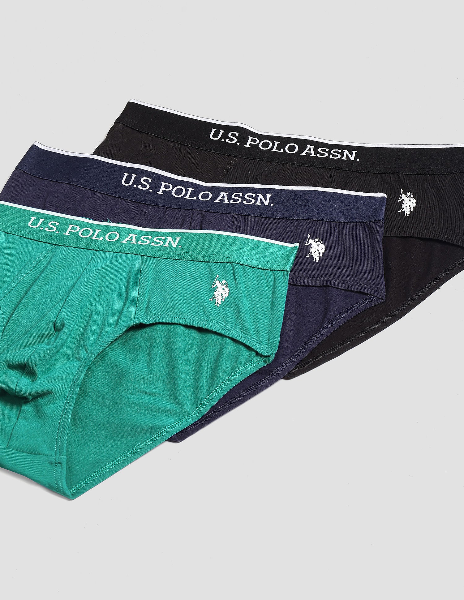 Elasticized Waist Solid EB004 Briefs  - Pack Of 3 Black, Green And Navy - U.S. POLO ASSN. | Large