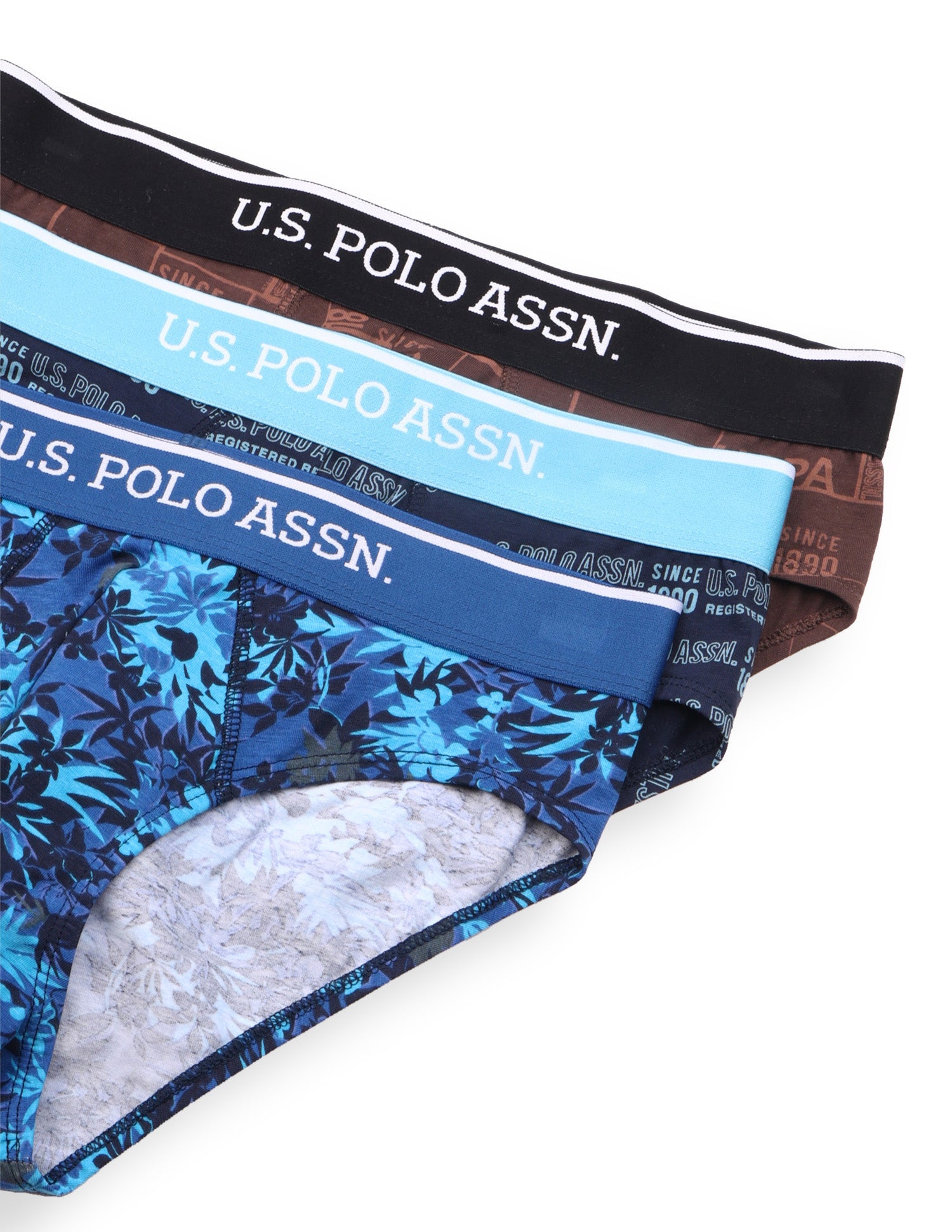 Abrasion Free Printed OEB24 Briefs - Pack Of 3 Blue, Blue, Bracken - U.S. Polo Assn. India | Large