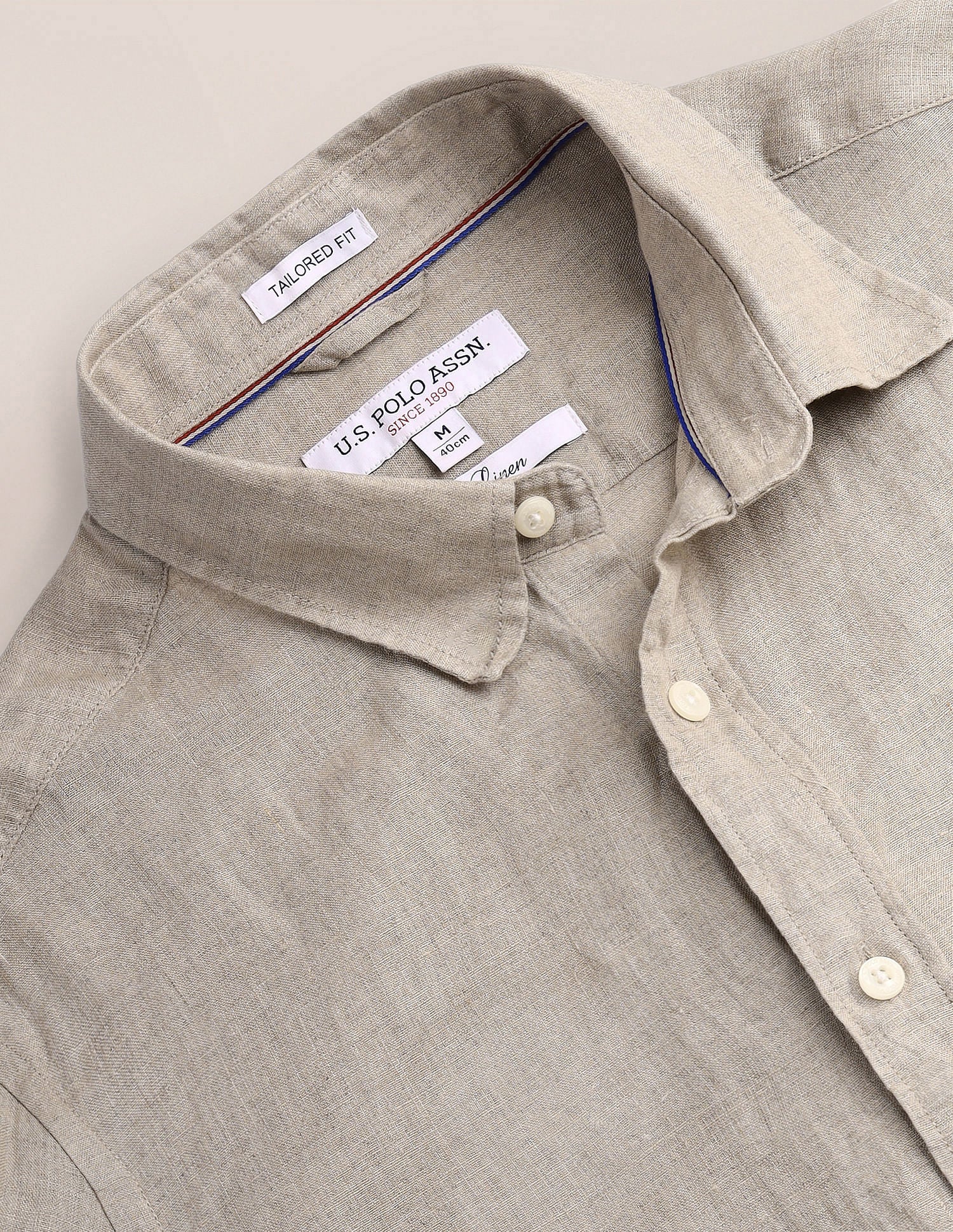 Tailored Fit Linen Shirt Beige - U.S. POLO ASSN. | Large