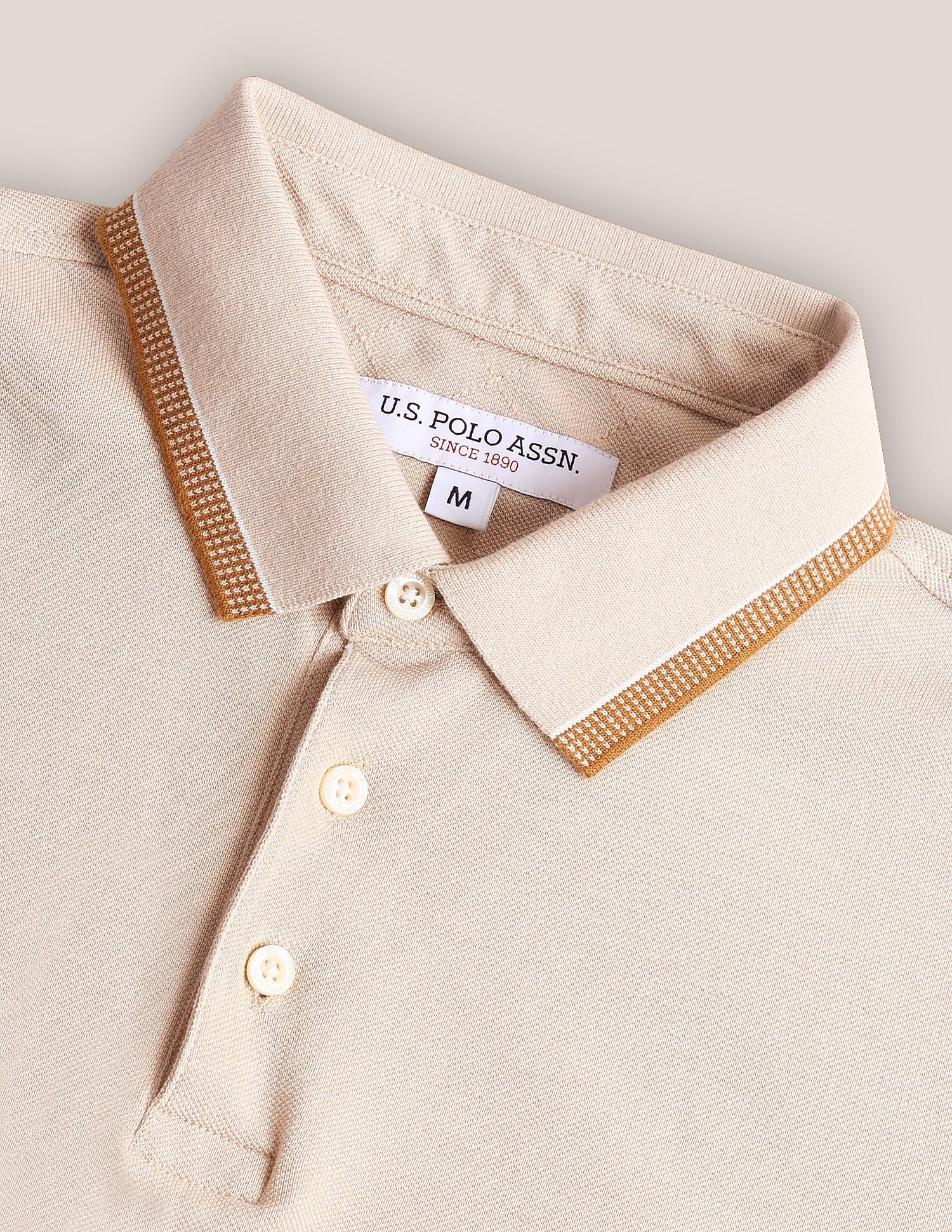 Solid Slim Fit Polo Shirt Beige - U.S. Polo Assn. India | Large