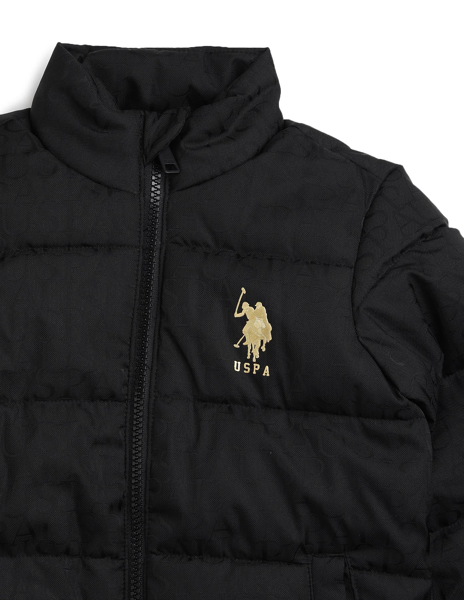 Boys Brand Printed Puffer Jacket Black - U.S. Polo Assn. India | Large