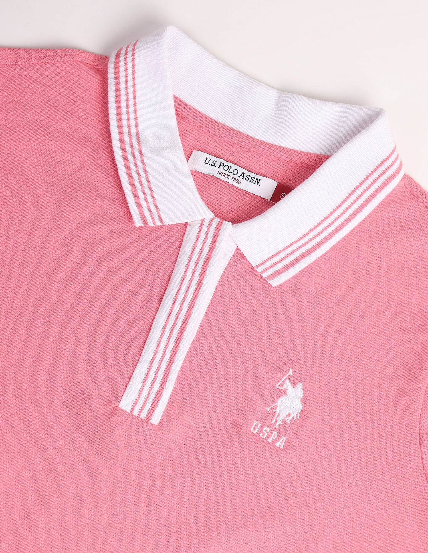 Striped Collar Pique Polo Shirt Pink - U.S. POLO ASSN. | Large