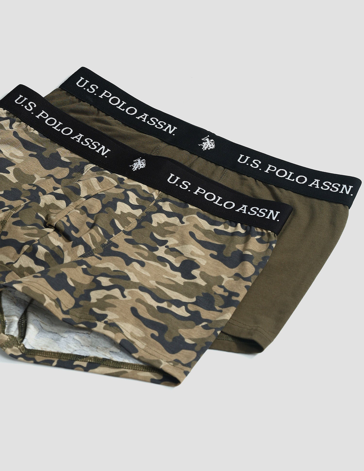 Elastic Waistband Ribbed Solid OET10 Trunks - Pack Of 2 Camo Olive and Dark Olive - U.S. POLO ASSN. | Large