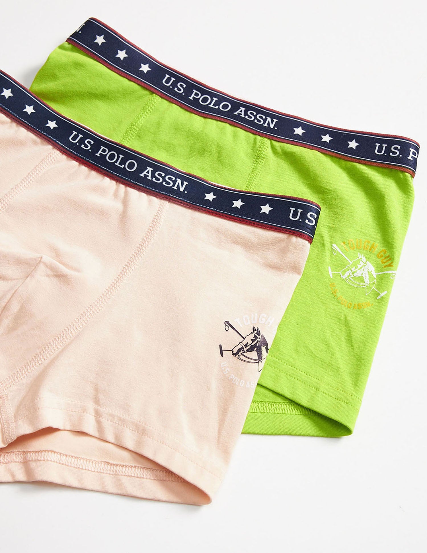 Solid Cotton Spandex EKT03 Trunks - Pack Of 2 Lime Green and Beige - U.S. POLO ASSN. | Large